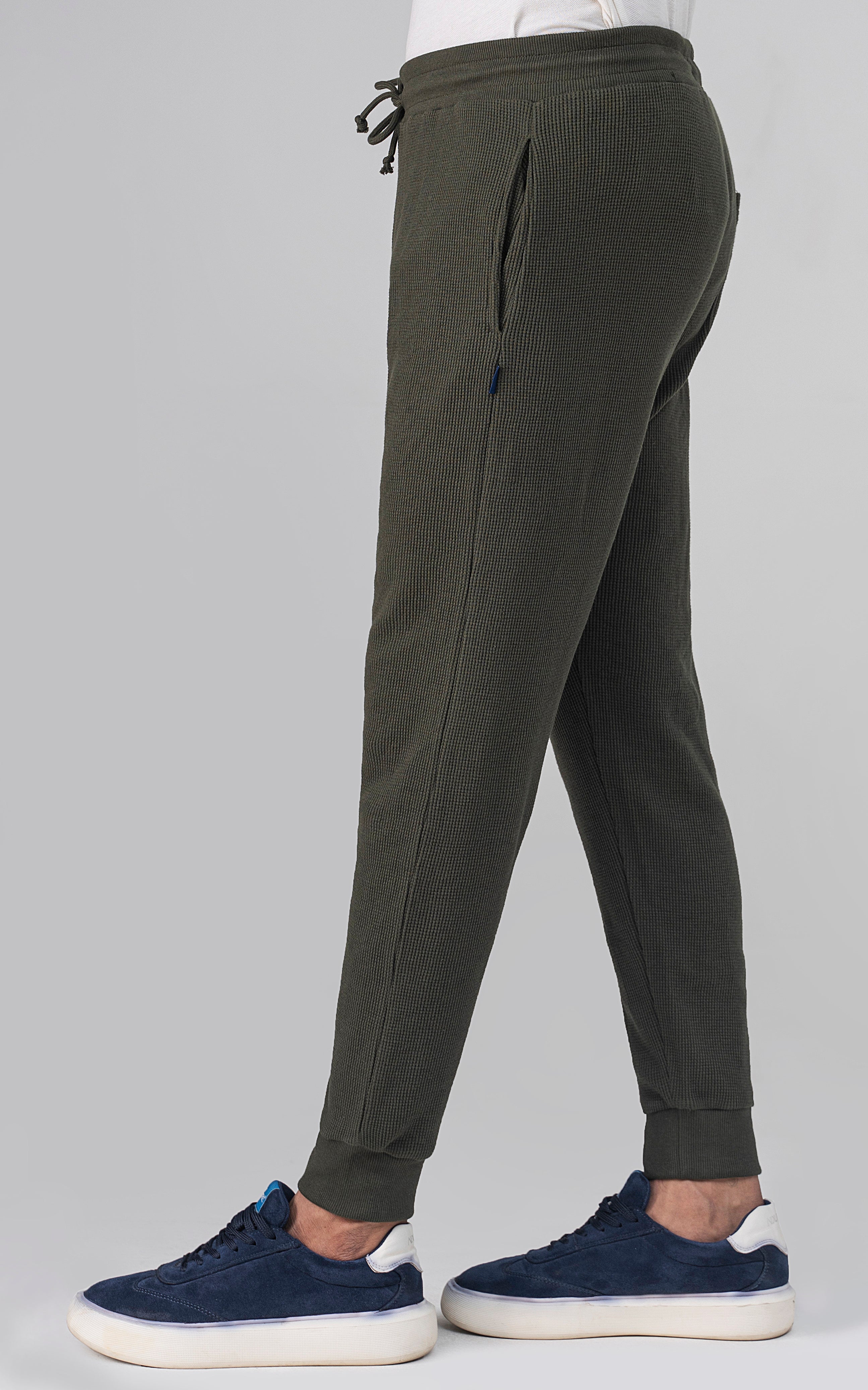 SLIM FIT WAFFLE JOGGER TROUSER OLIVE