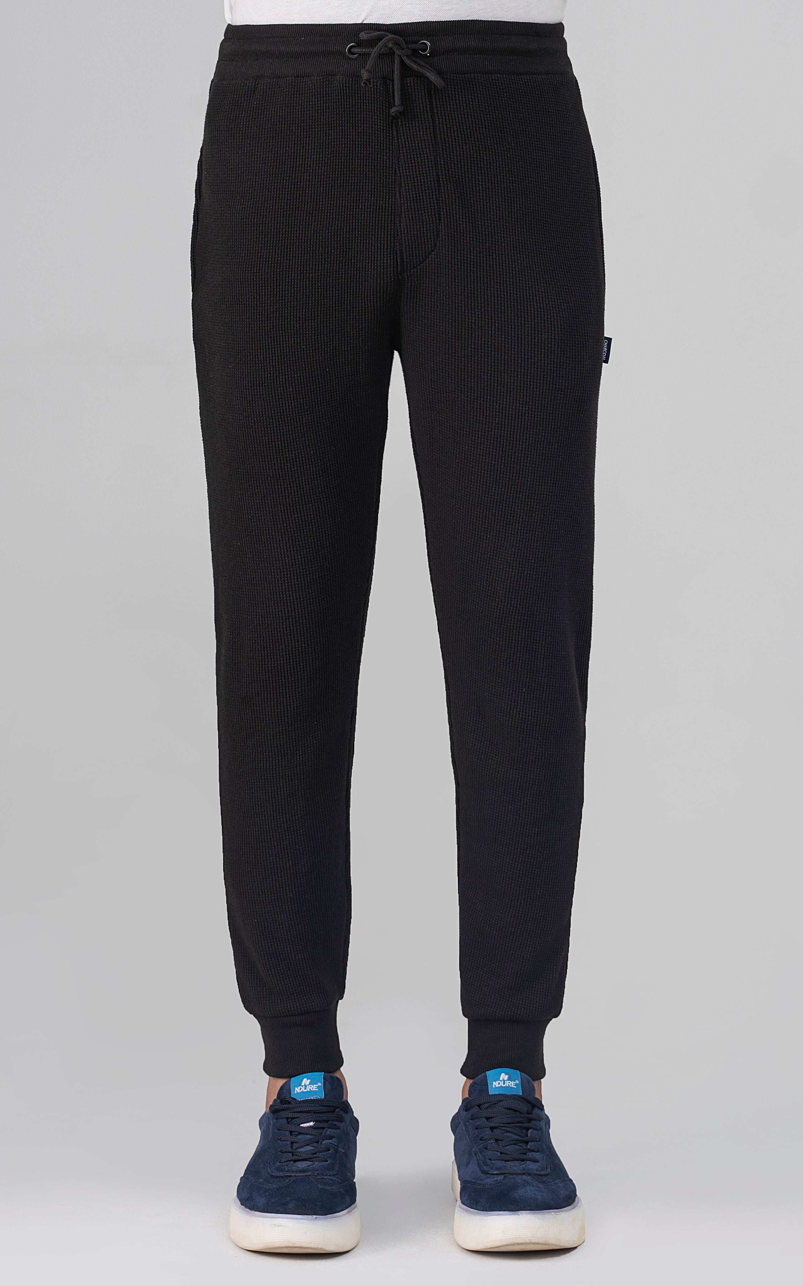 SLIM FIT WAFFLE JOGGER TROUSER BLACK