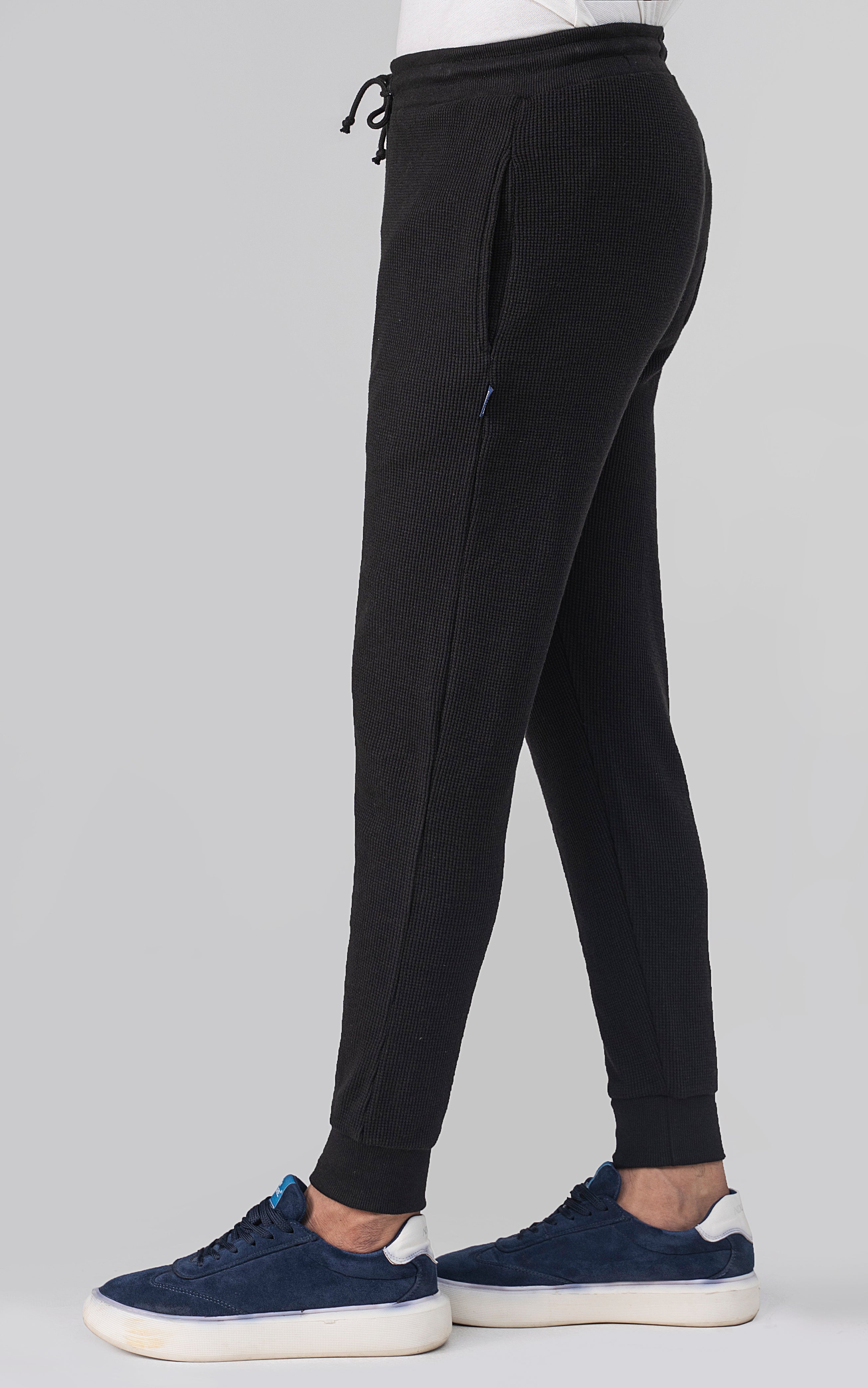 SLIM FIT WAFFLE JOGGER TROUSER BLACK