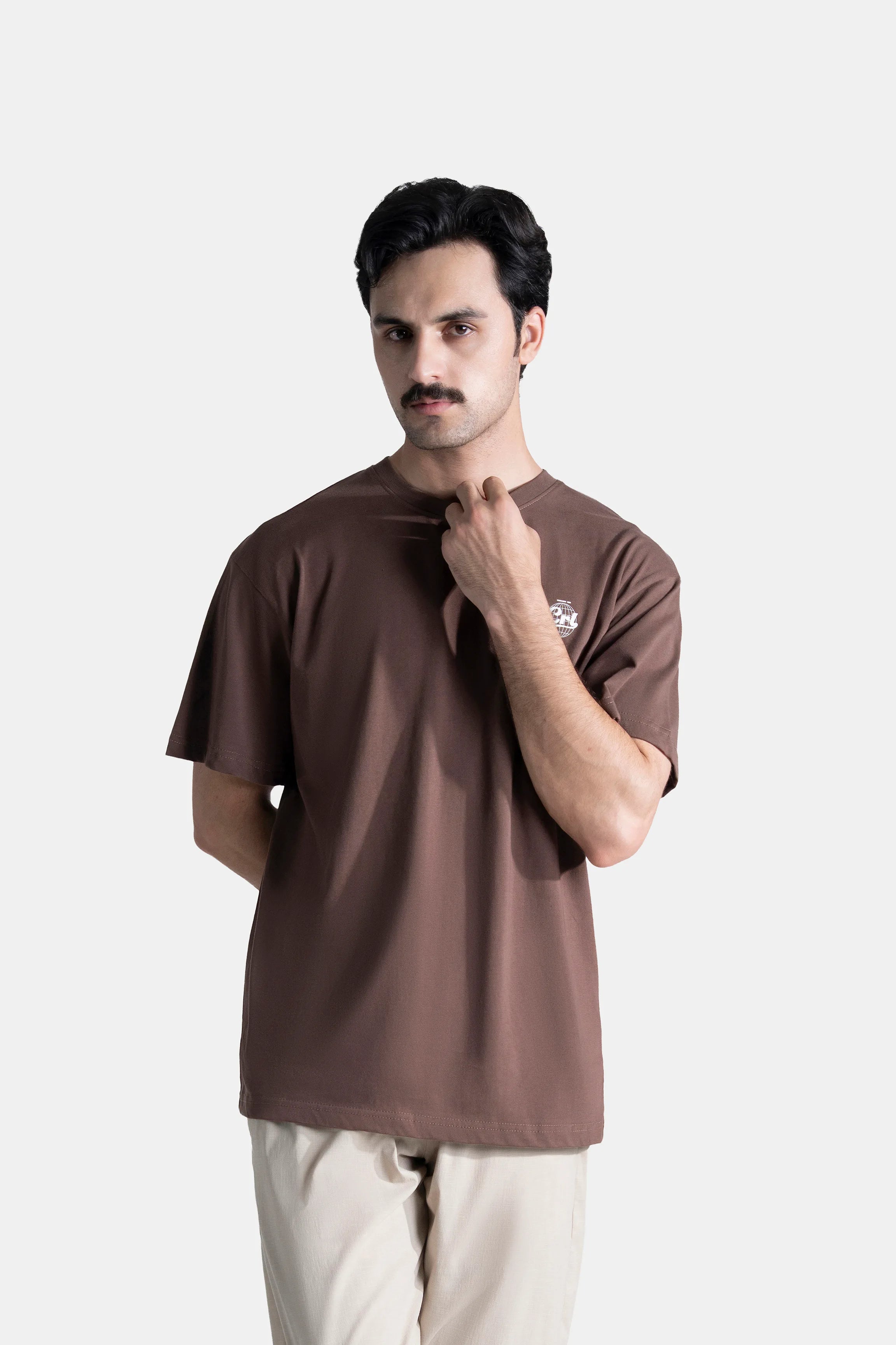 CREW NECK  GRAPHIC T SHIRT BROWN