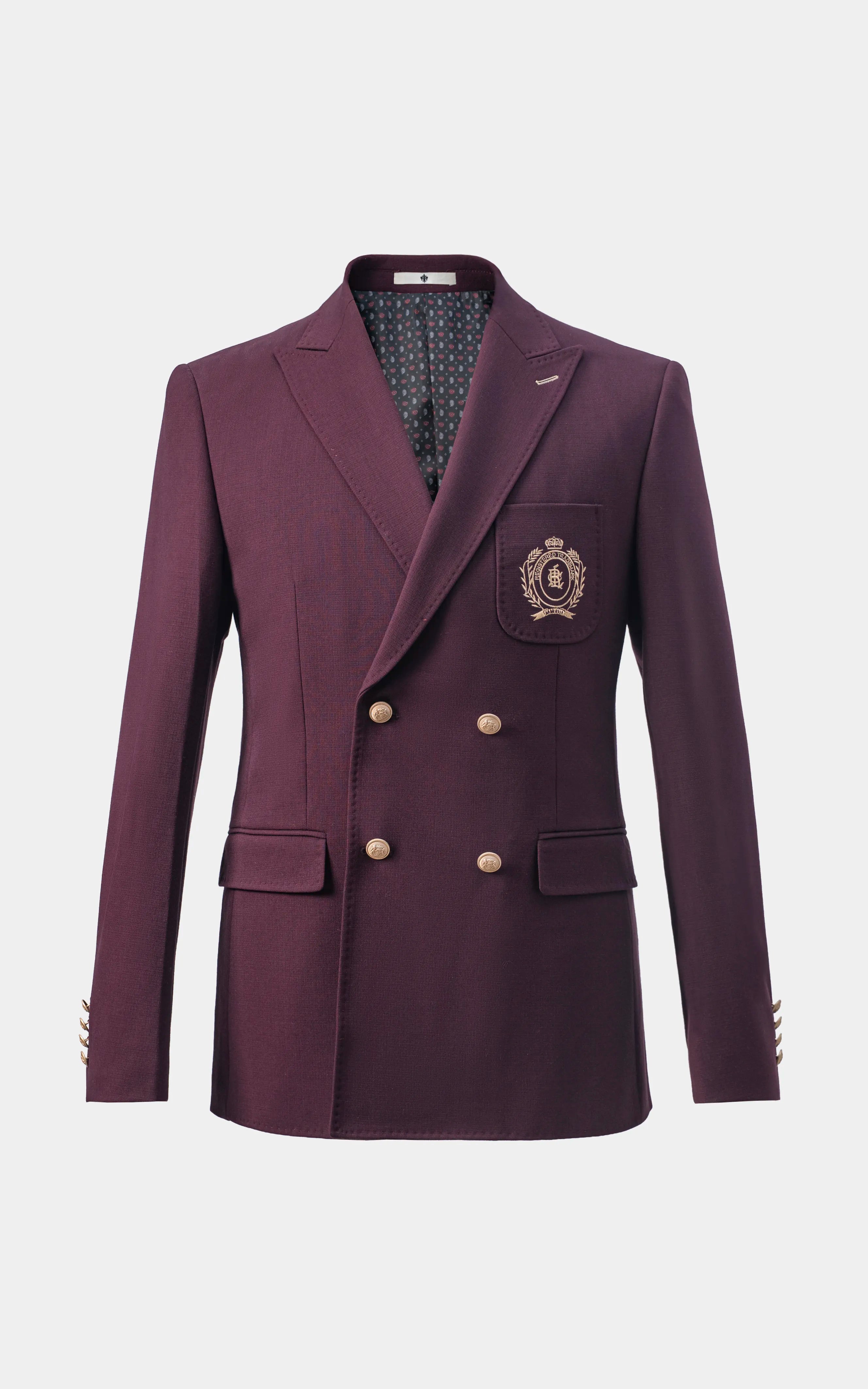 Double-breasted with peak lapels Maroon