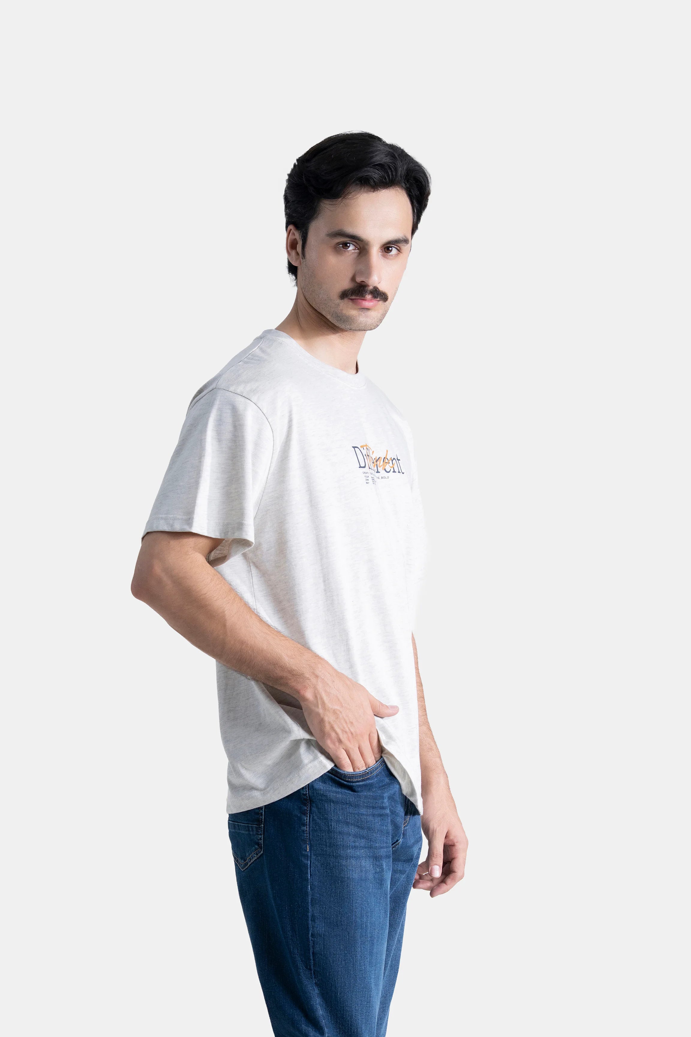 OVERSIZE CREW NECK  GRAPHIC T SHIRT OATMEAL