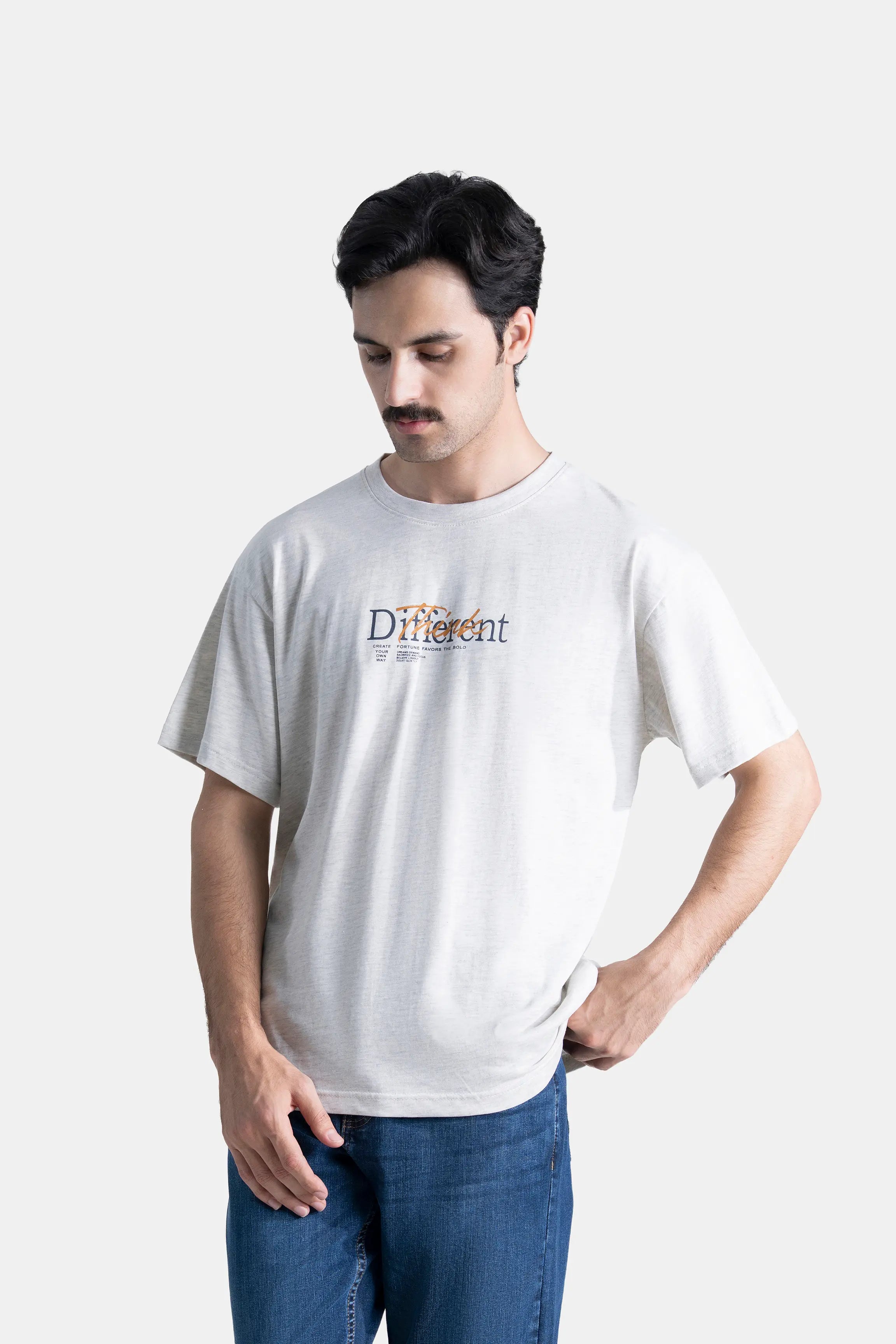 OVERSIZE CREW NECK  GRAPHIC T SHIRT OATMEAL