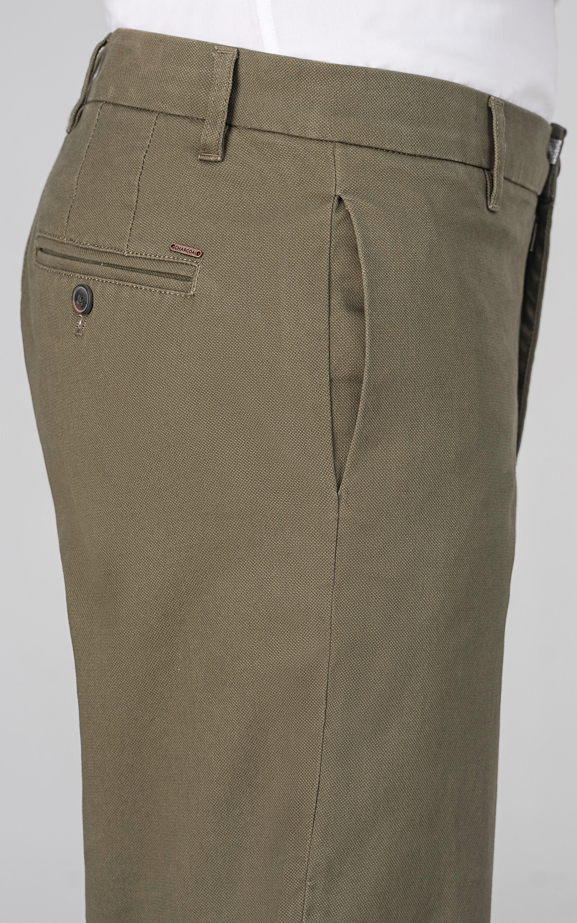 DOBBY LOOSE FIT CASUAL PANT OLIVE