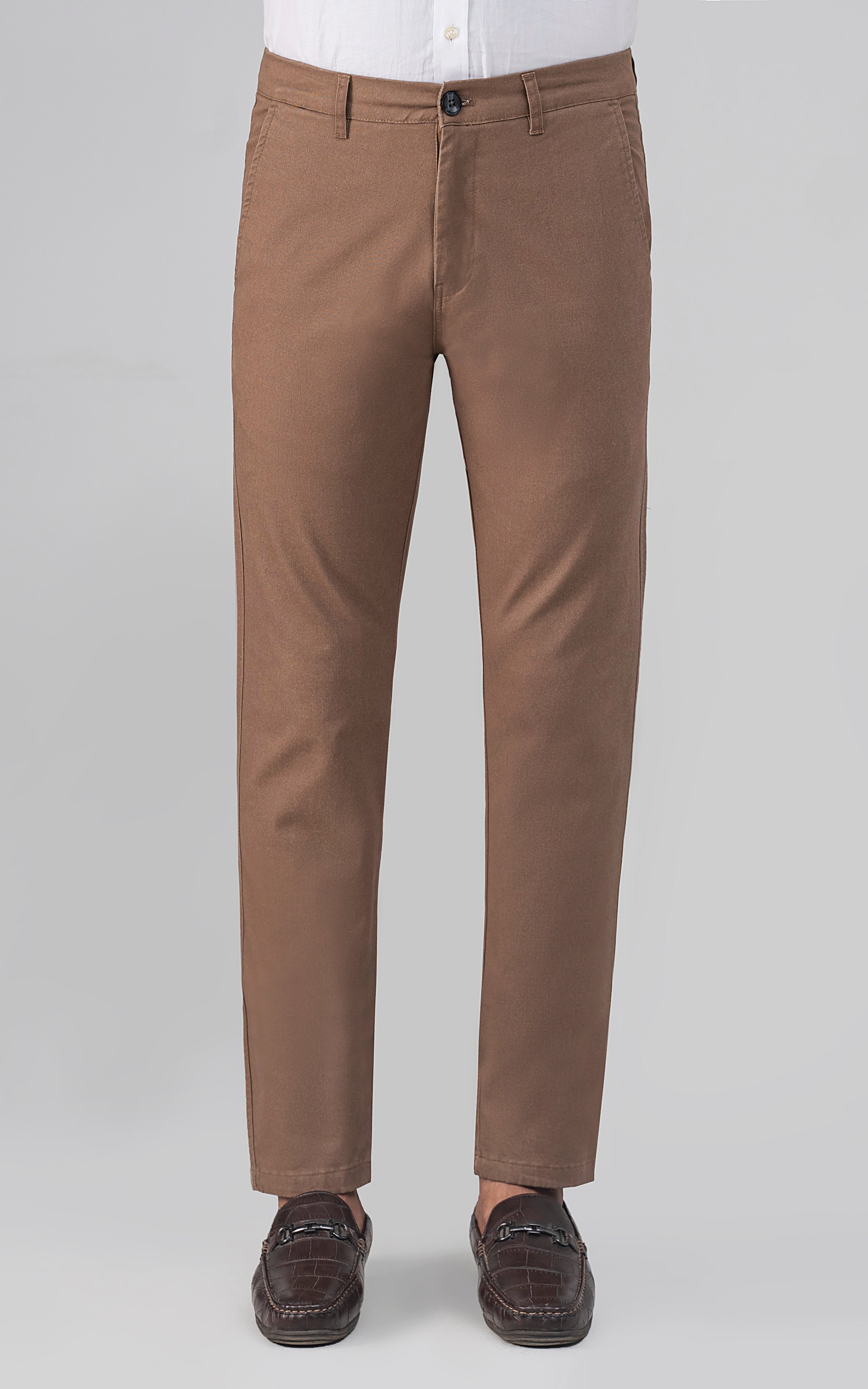 COLORED DENIM SMART FIT CASUAL PANT BROWN