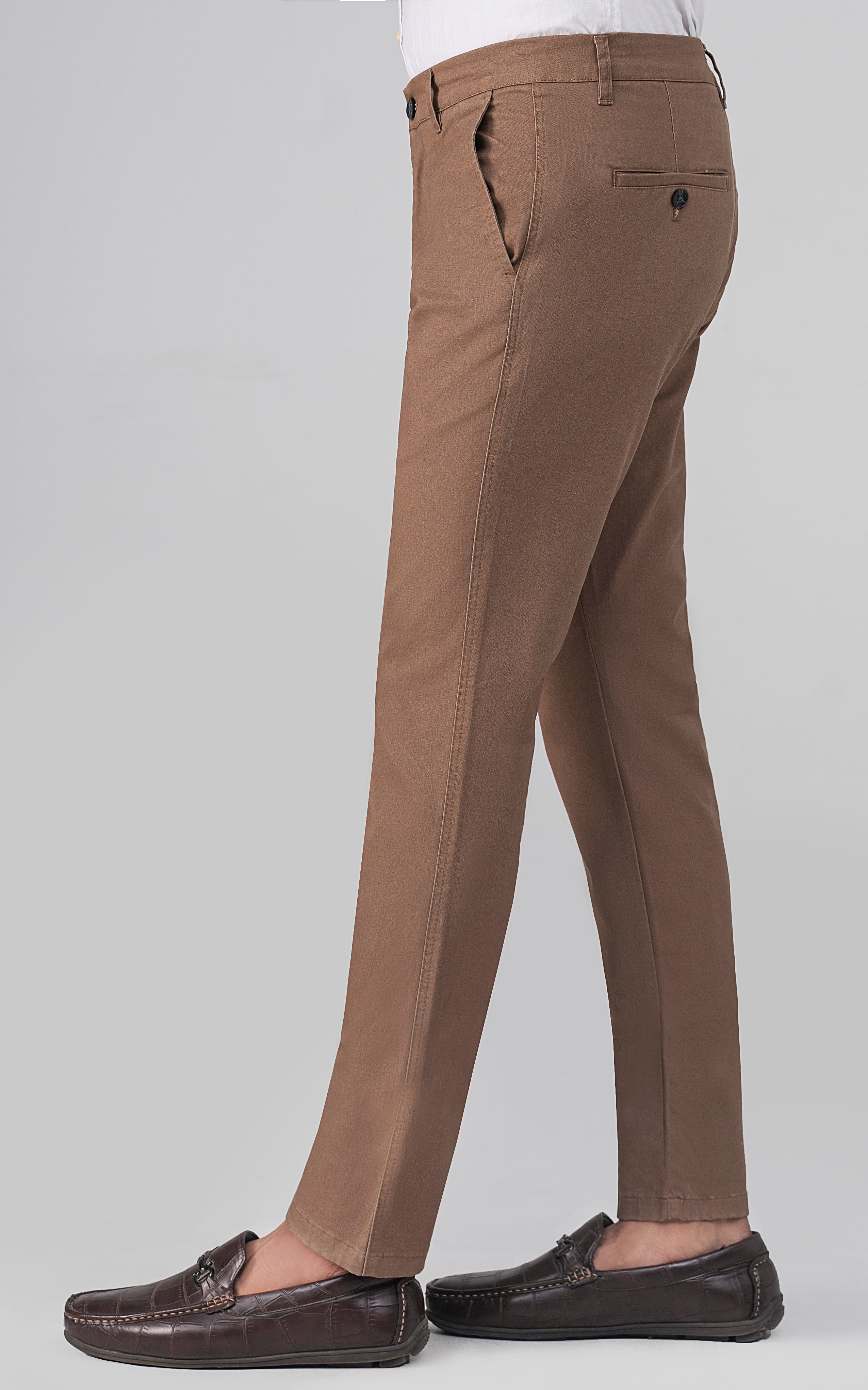 COLORED DENIM SMART FIT CASUAL PANT BROWN