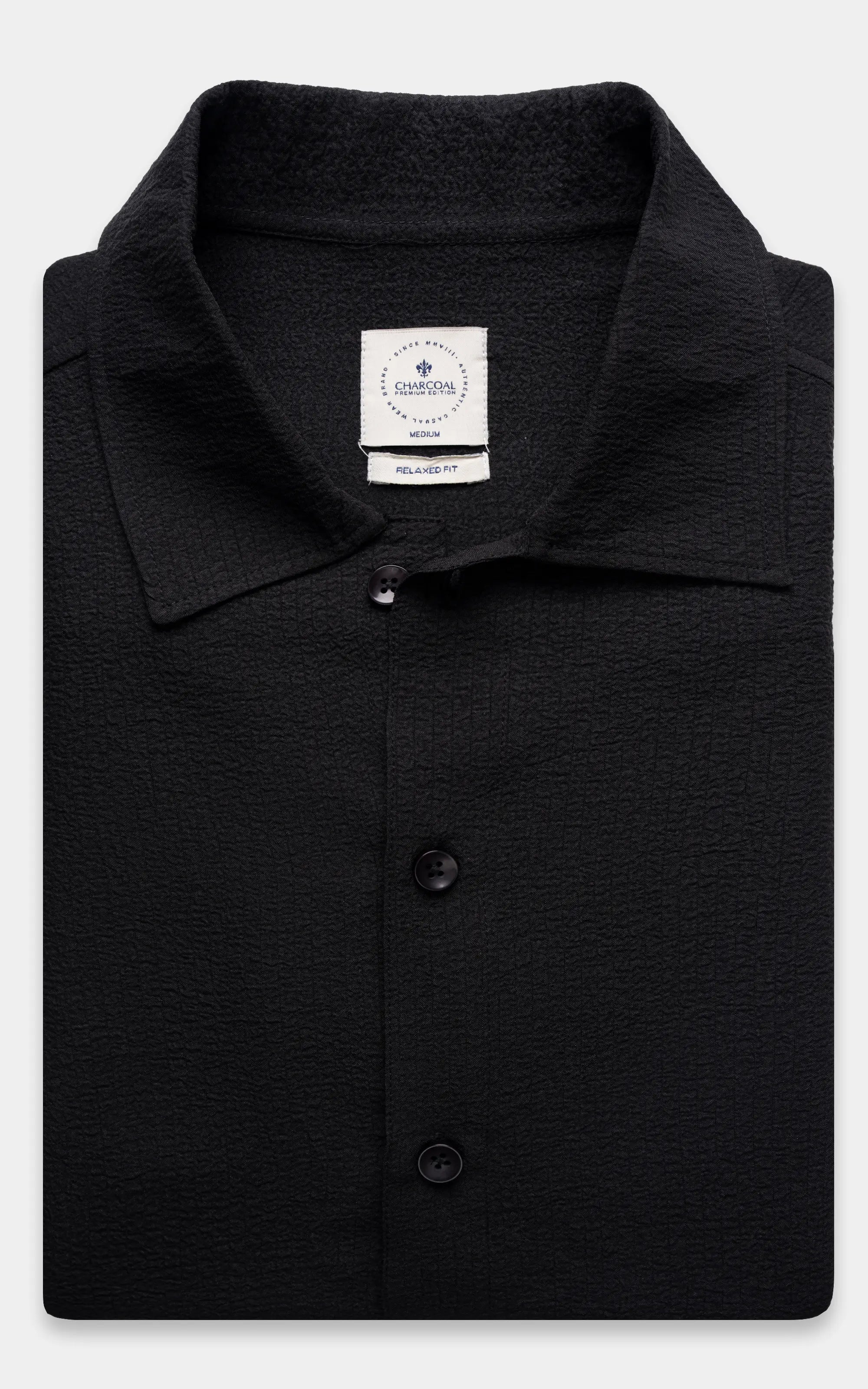 Black relaxed-fit button-front shirt with spread collar