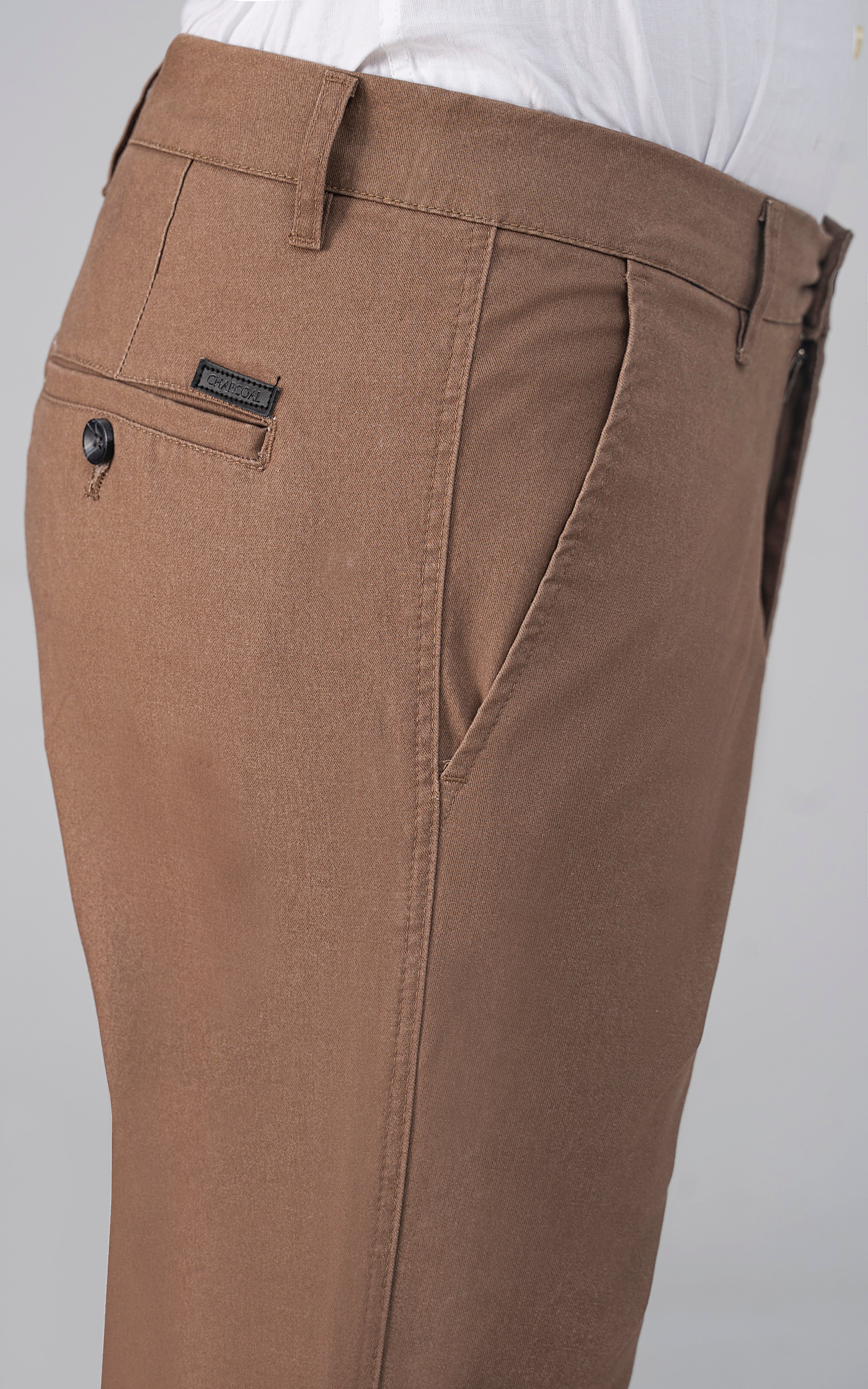 COLORED DENIM SMART FIT CASUAL PANT BROWN