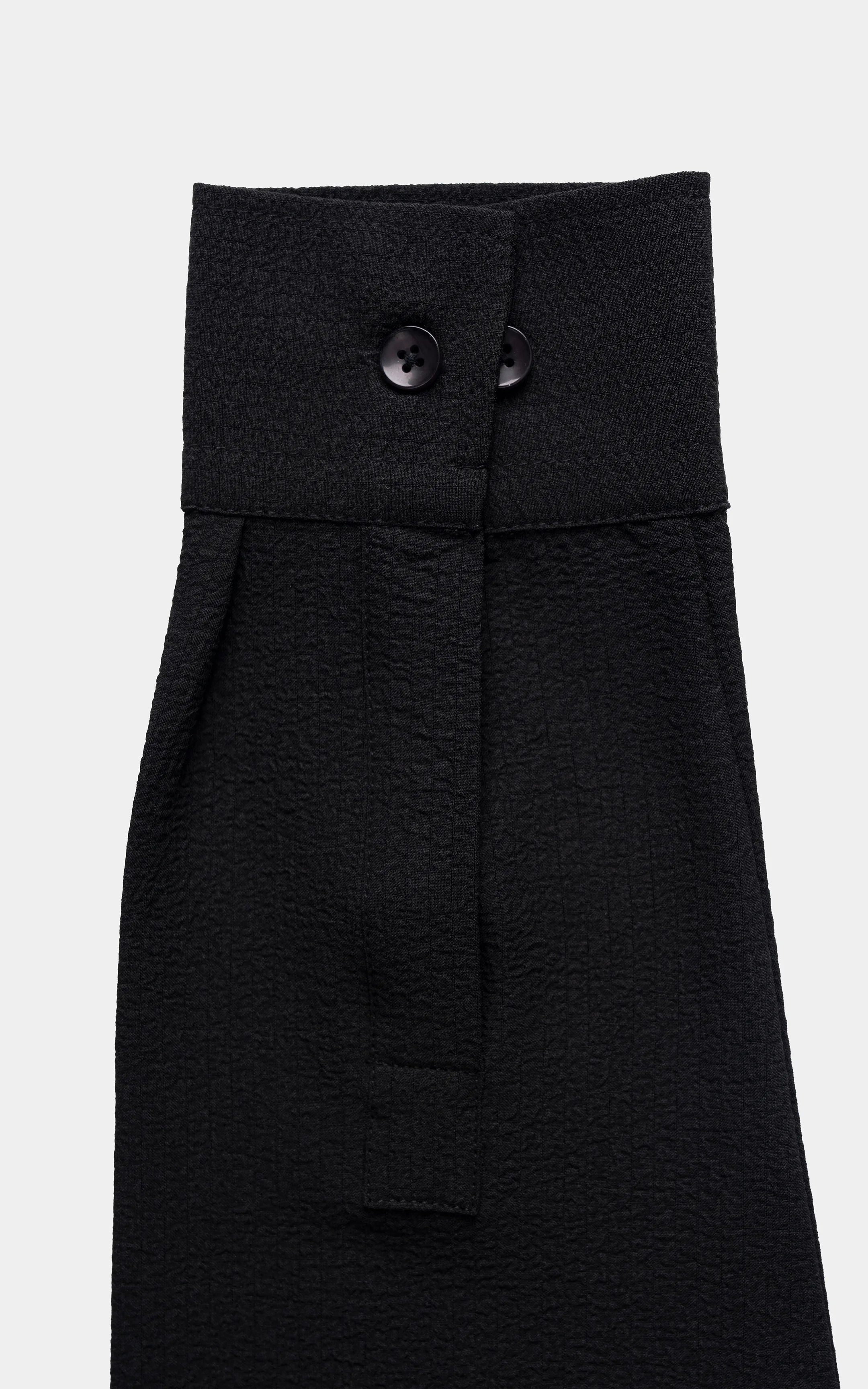 Black relaxed-fit shirt front with two-button placket and collar