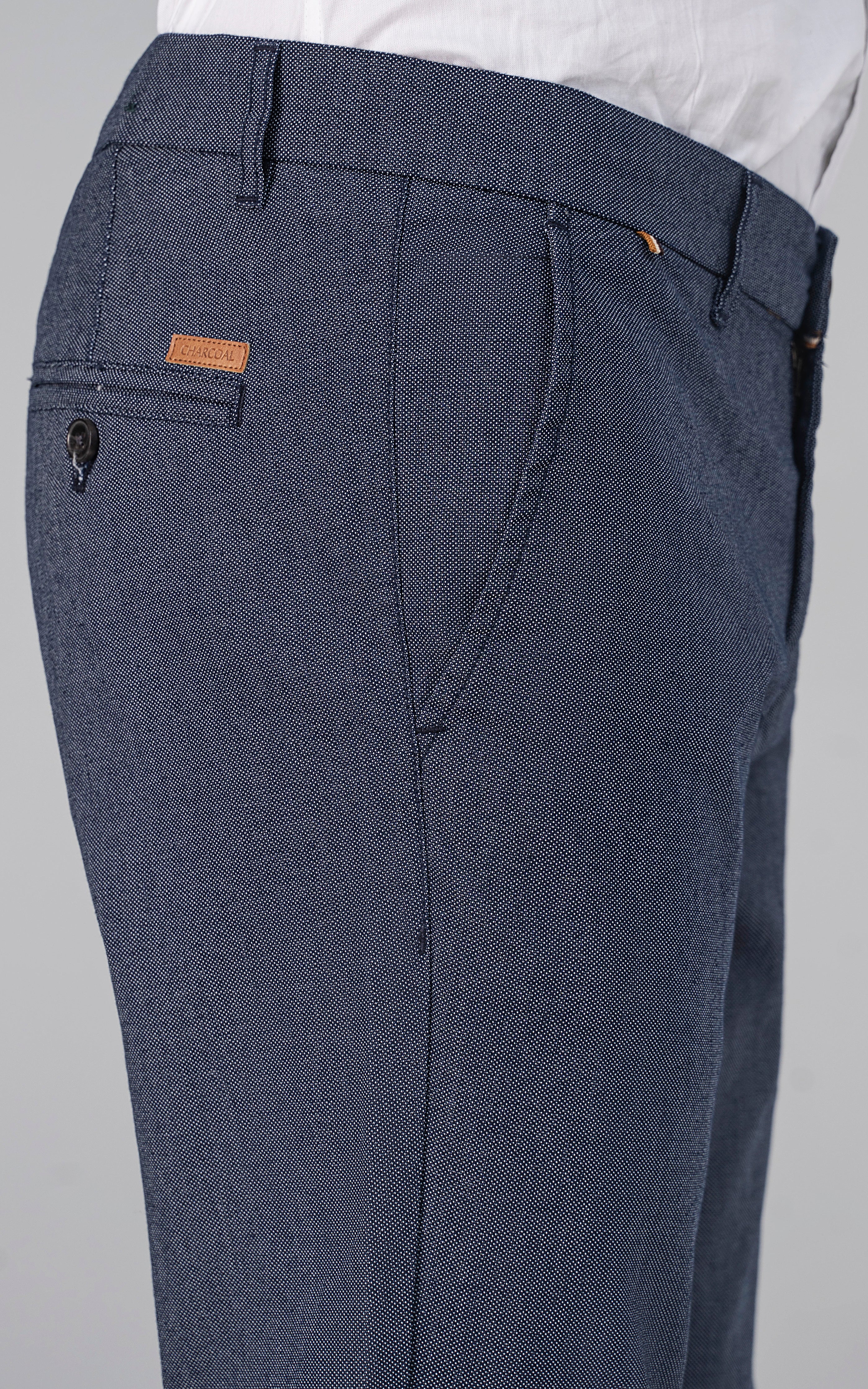 TEXTURED SMART FIT CASUAL PANT NAVY