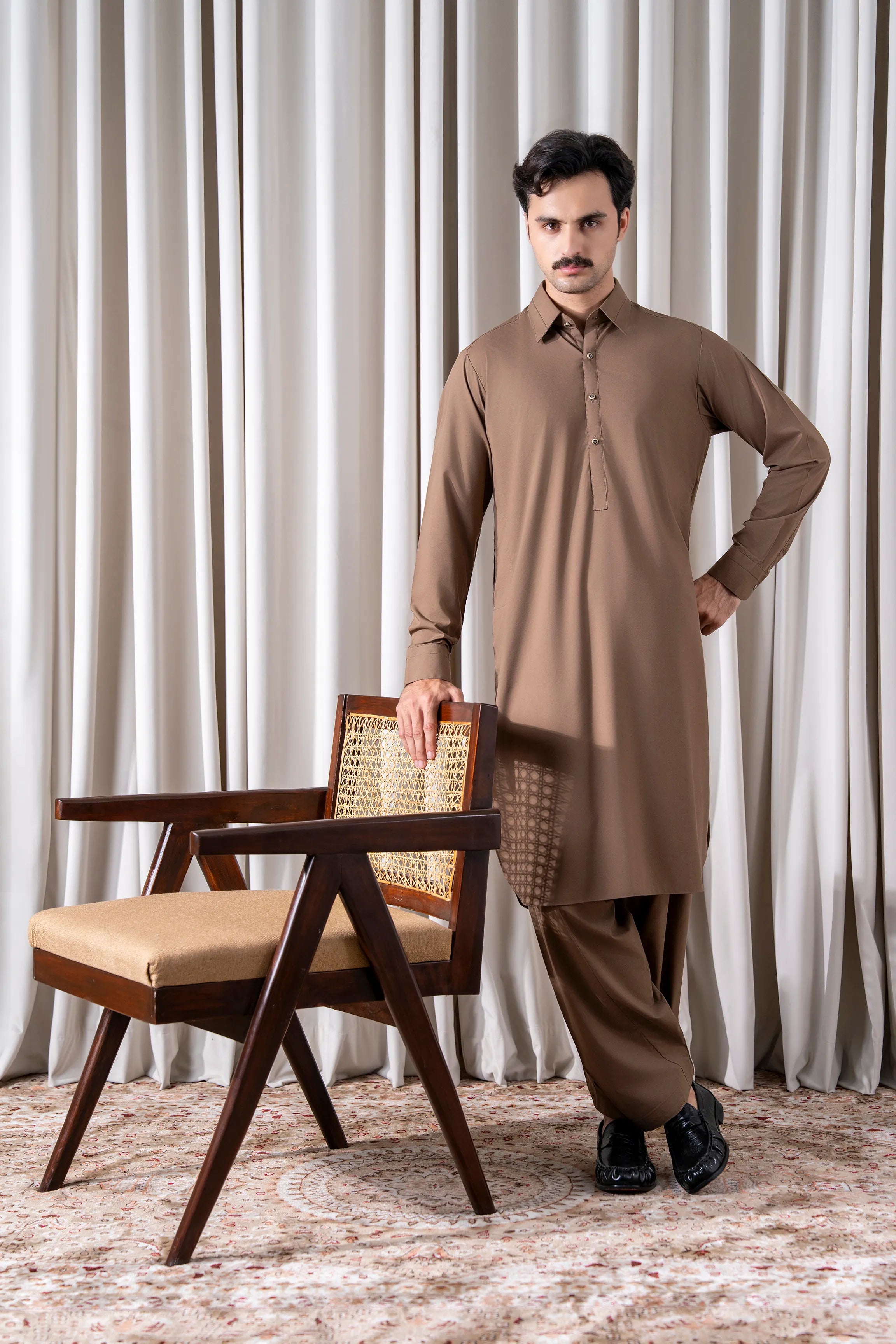 BLENDED KAMEEZ SHALWAR - SIGNATURE COLLECTION DARK KHAKI