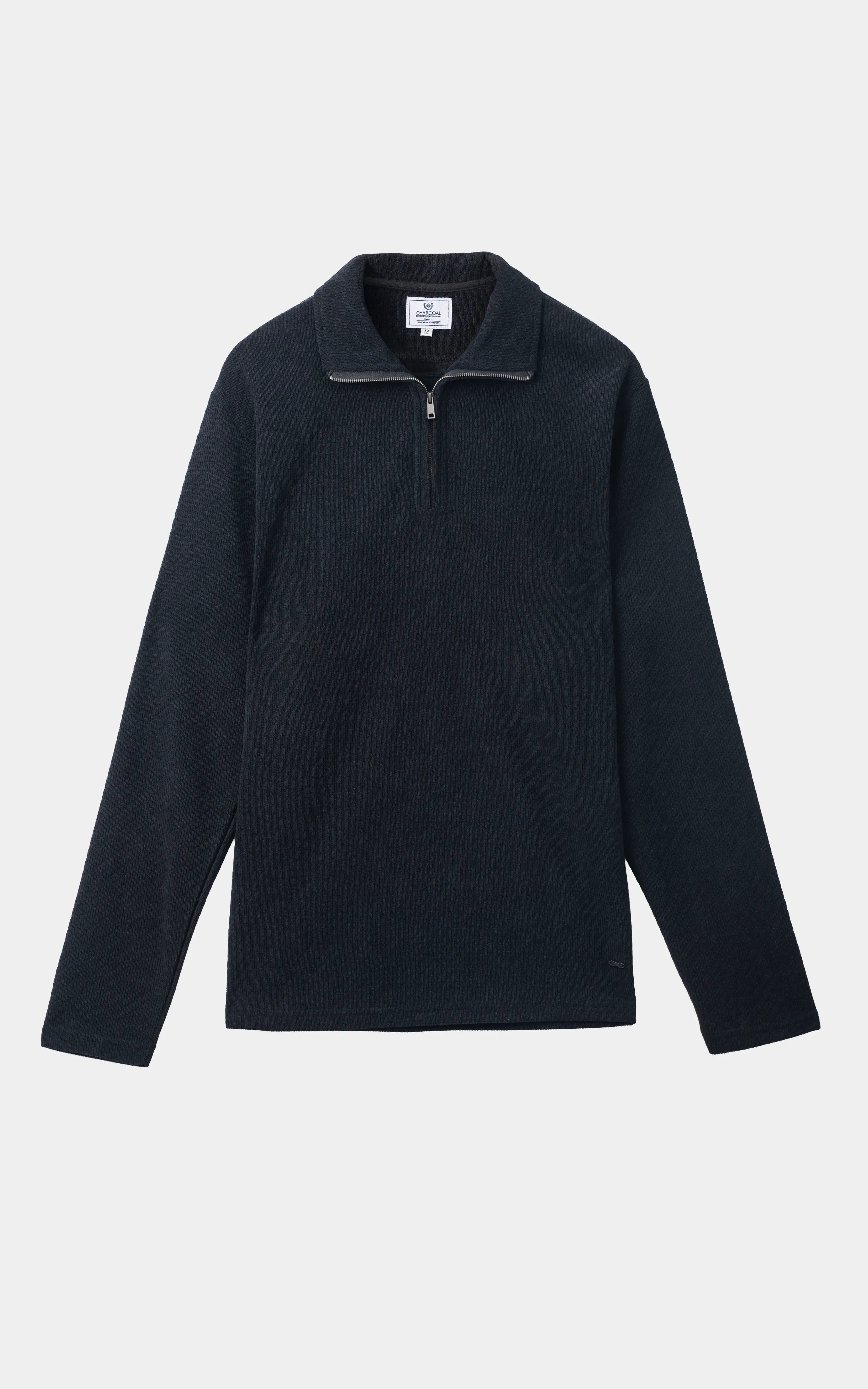 COTTON POLY BLENDED HALF ZIP SWEAT SHIRT BLACK