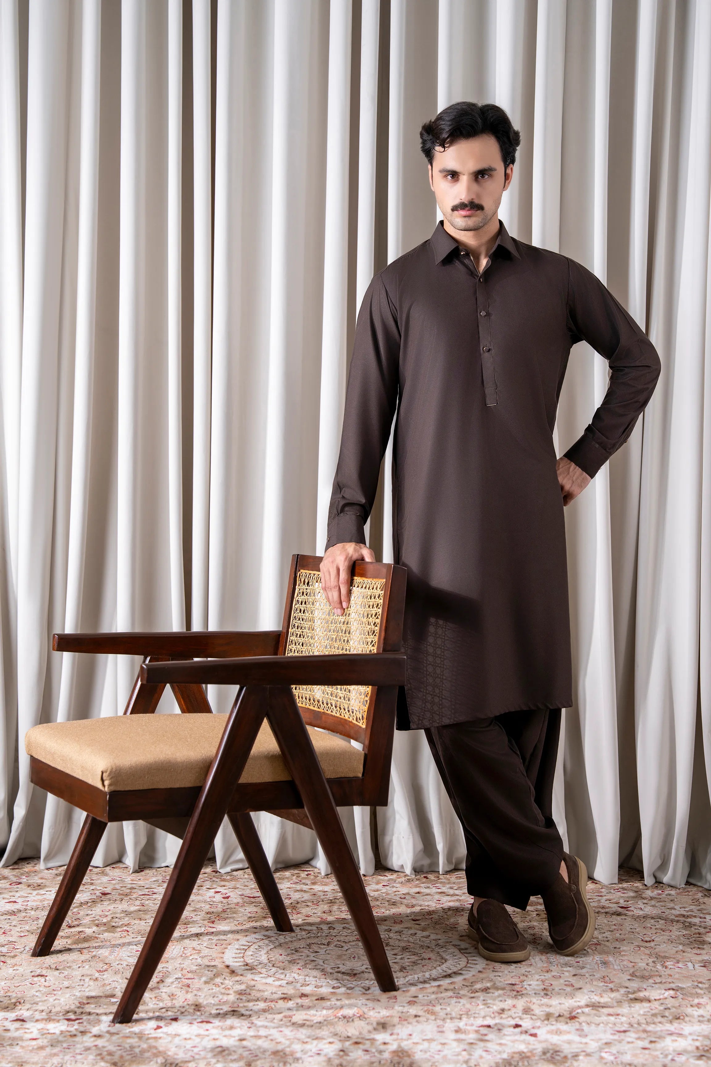 TWILL BLENDED KAMEEZ SHALWAR - SIGNATURE COLLECTION CHOCOLATE BROWN