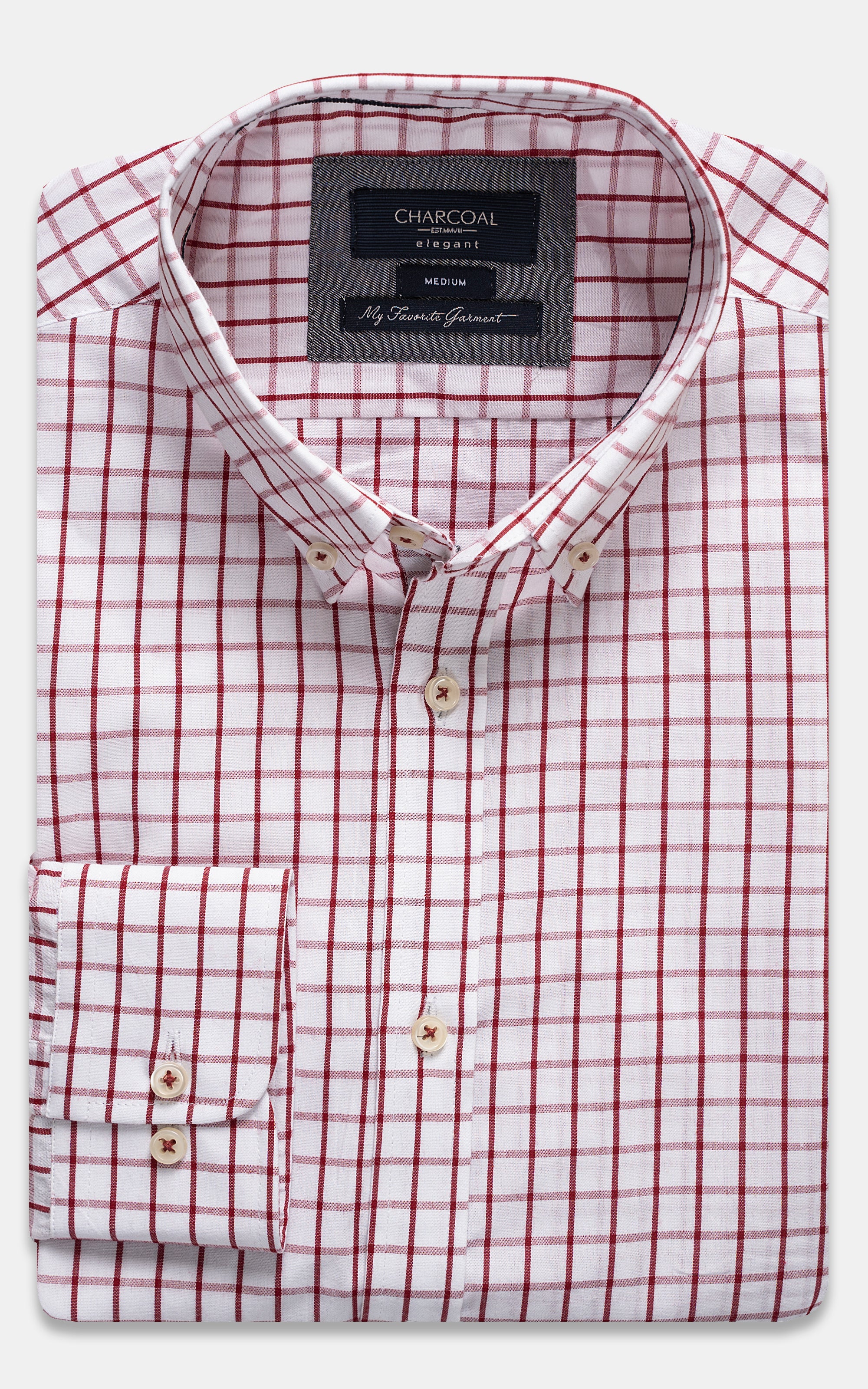 SEMI FORMAL SHIRT MAROON WHTE CHECK