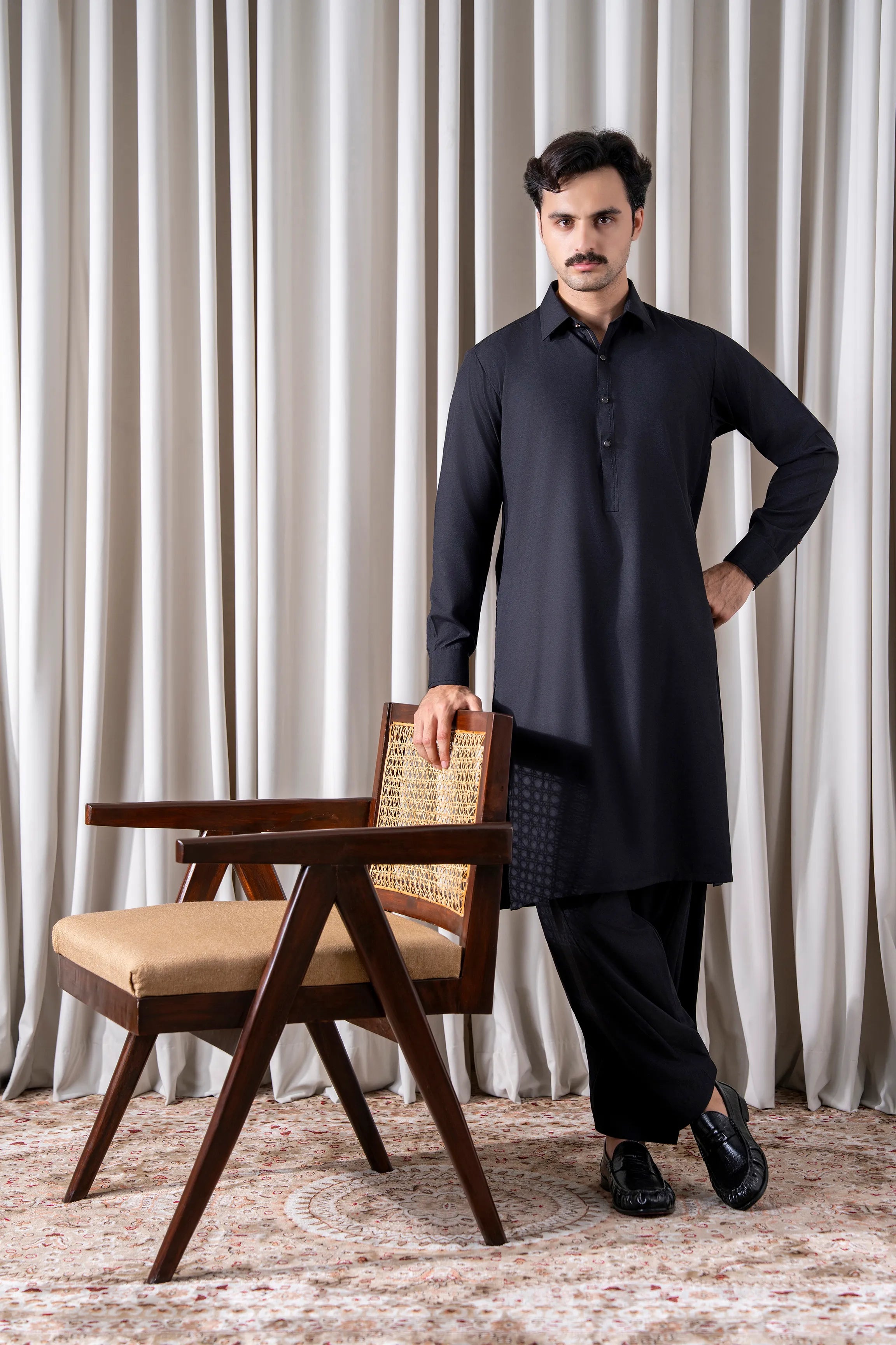 TEXTURED BLENDED KAMEEZ SHALWAR - SIGNATURE COLLECTION BLACK