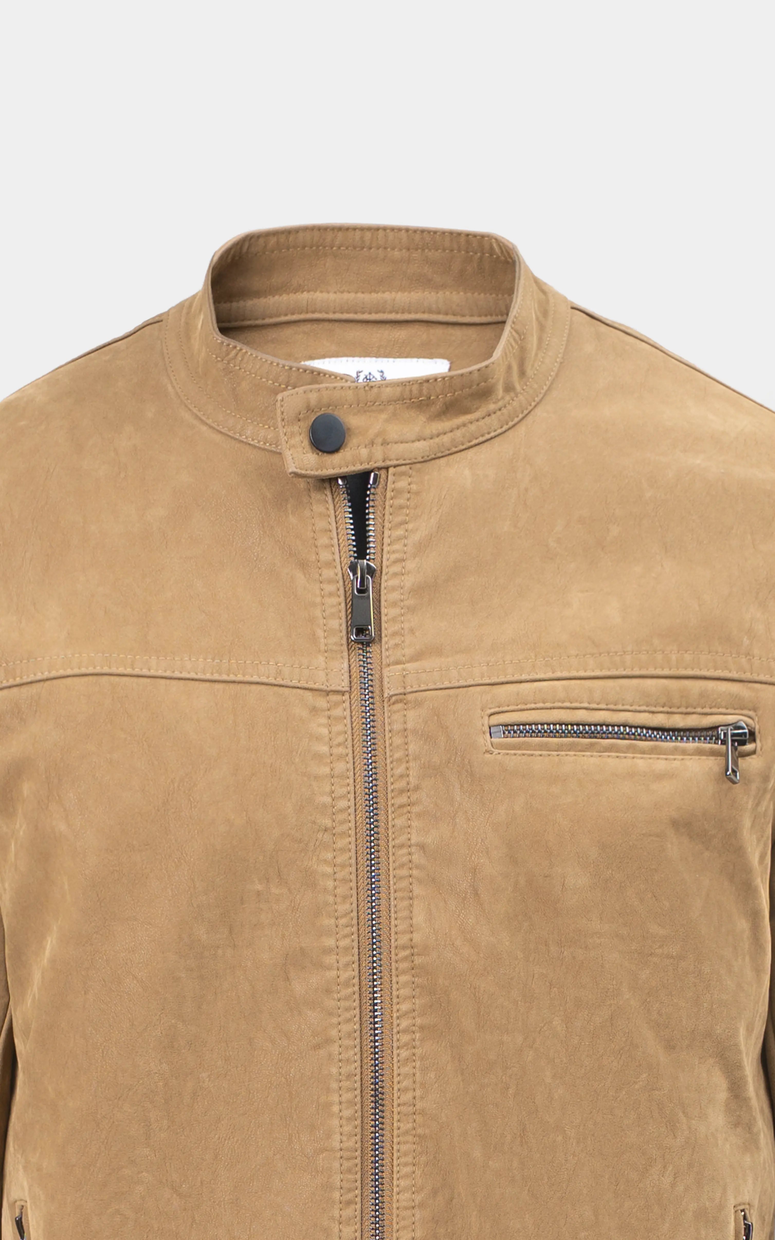 PU leather Zipper Jacket Dark Khaki