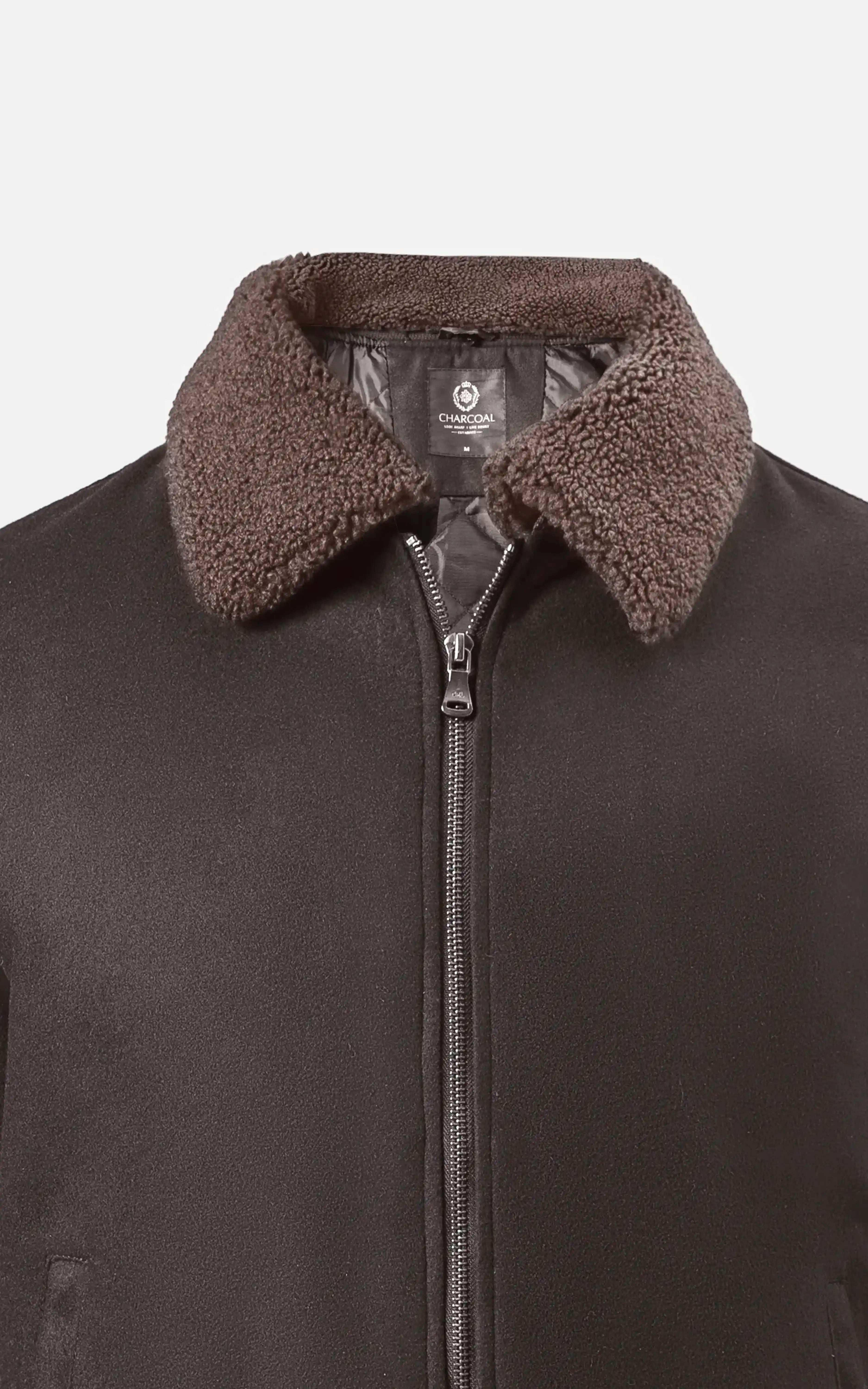 SMART FIT FULLSLEEVE FUR COLLAR WOOL JACKET DARK BROWN