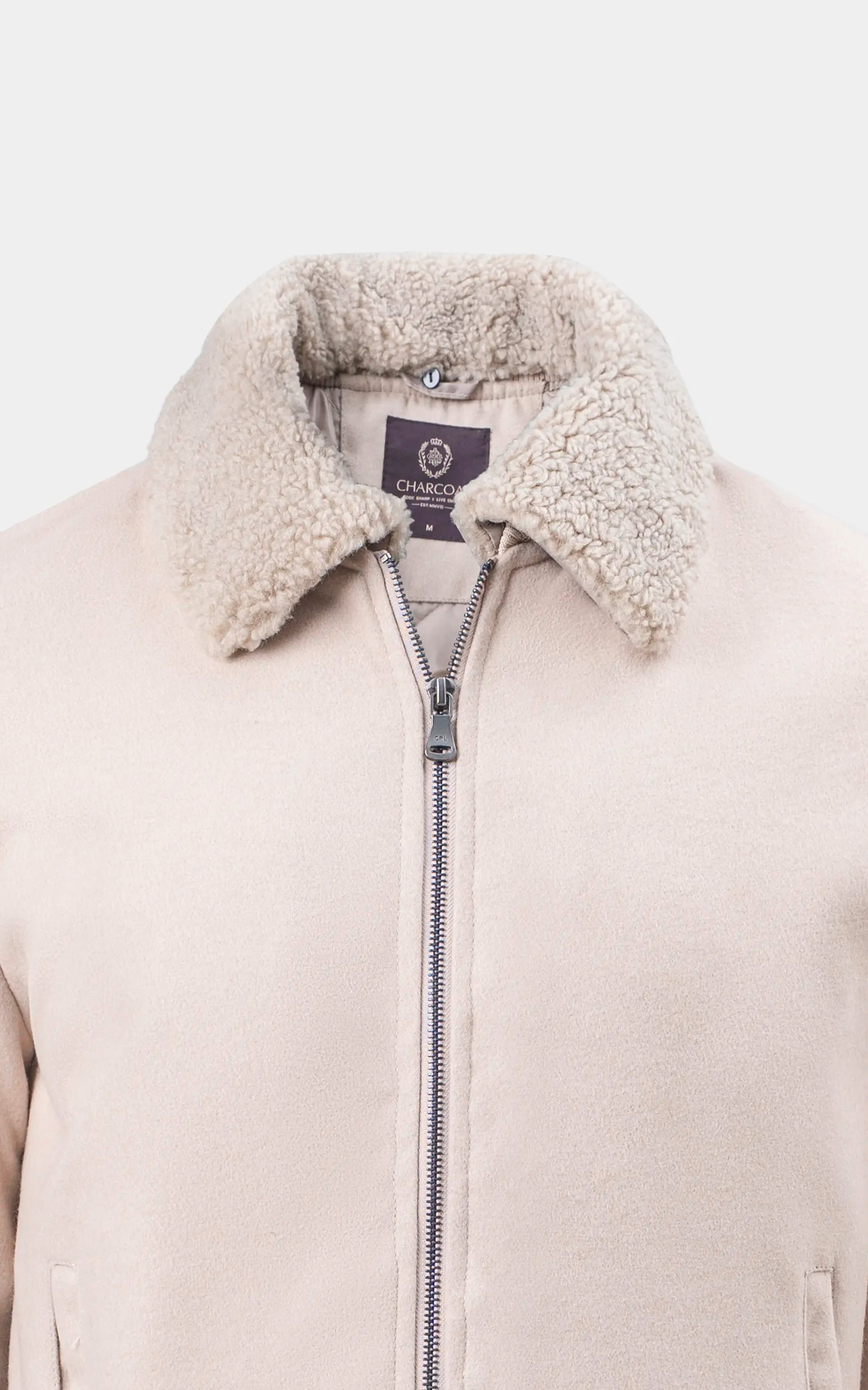 SMART FIT FULLSLEEVE FUR COLLAR WOOL JACKET BEIGE