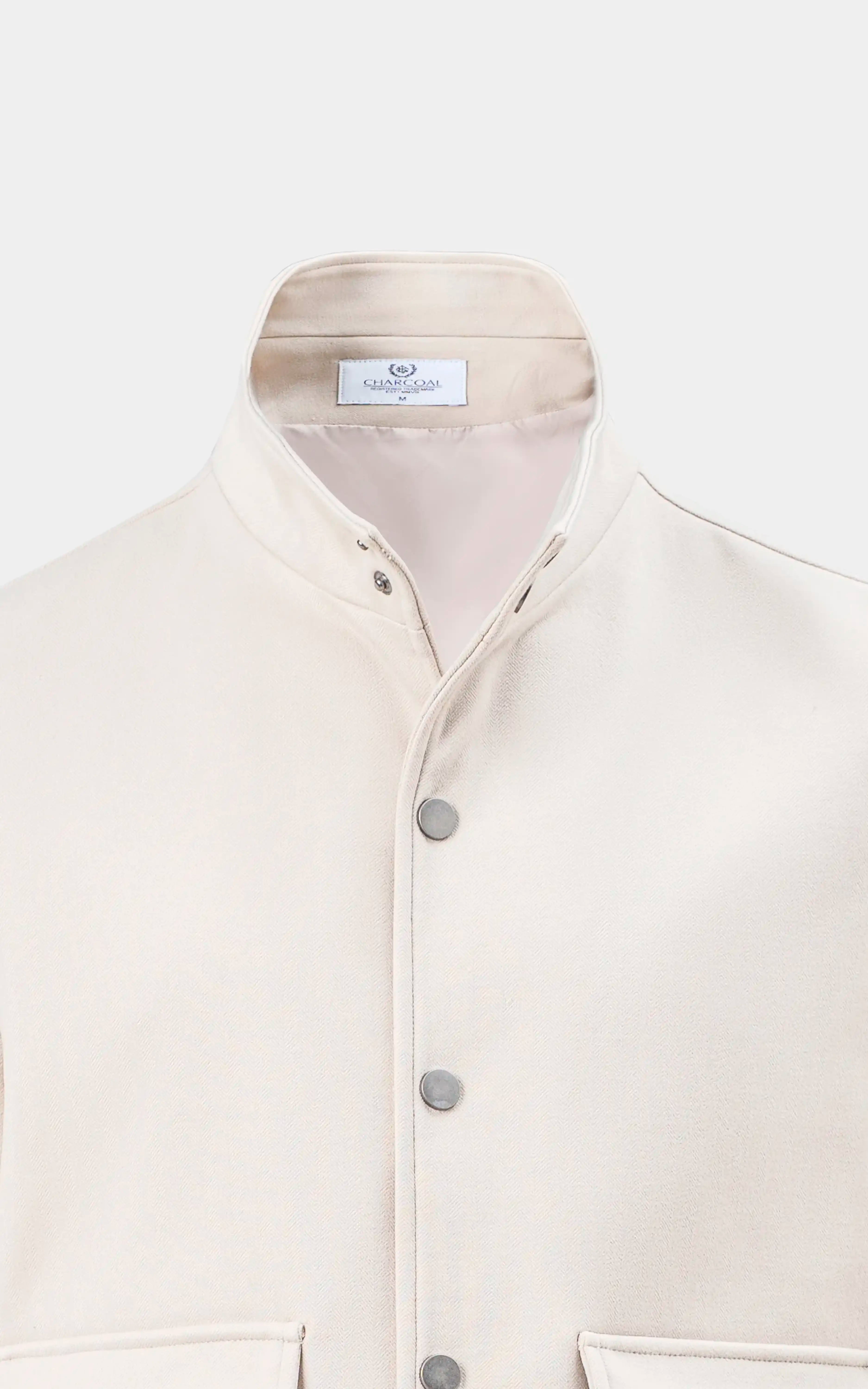 SMART FIT FULLSLEEVE BAN COLLAR JACKET OFF WHITE