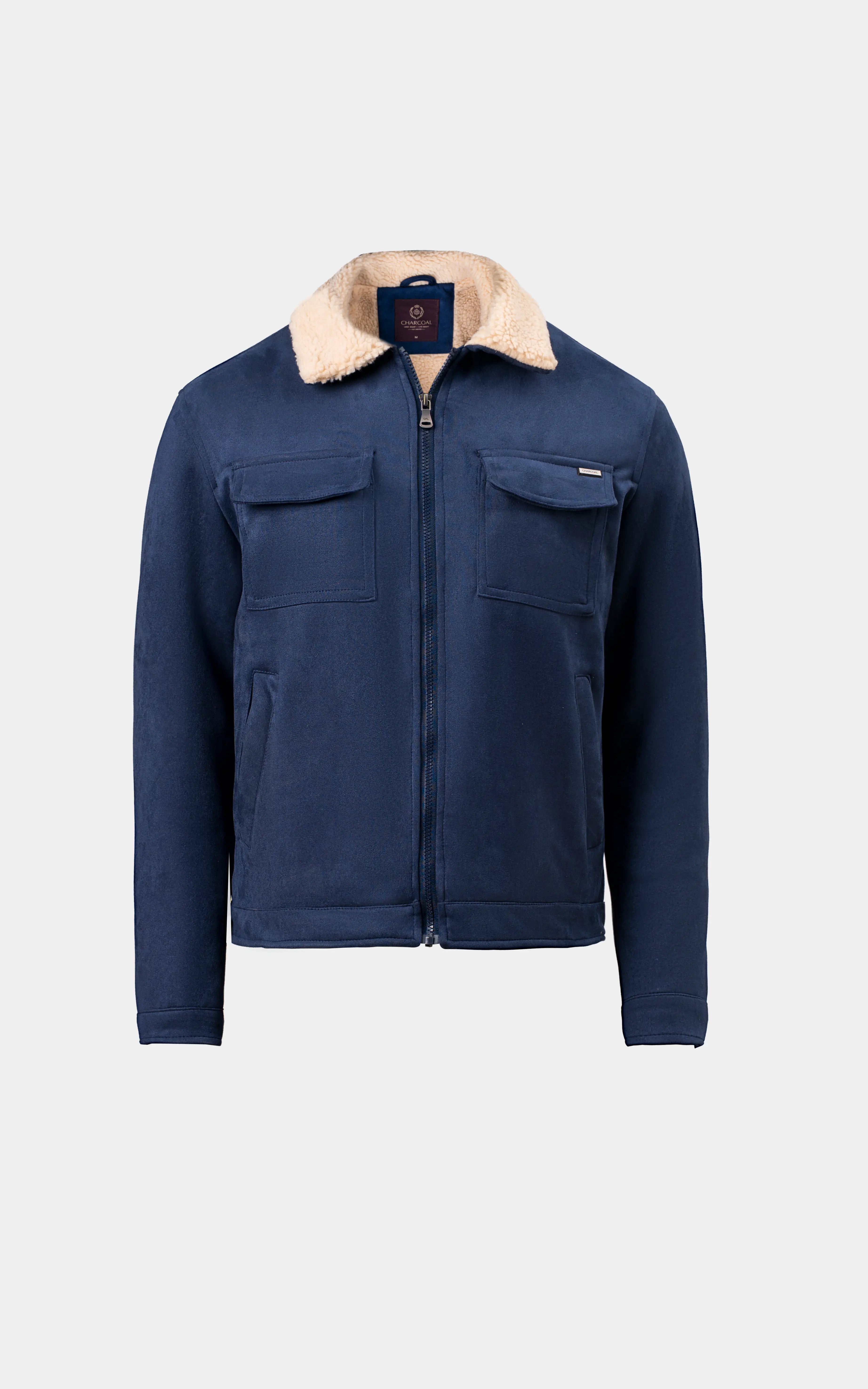 SMART FIT FULLSLEEVE FUR COLLAR SUEDE JACKET BLUE