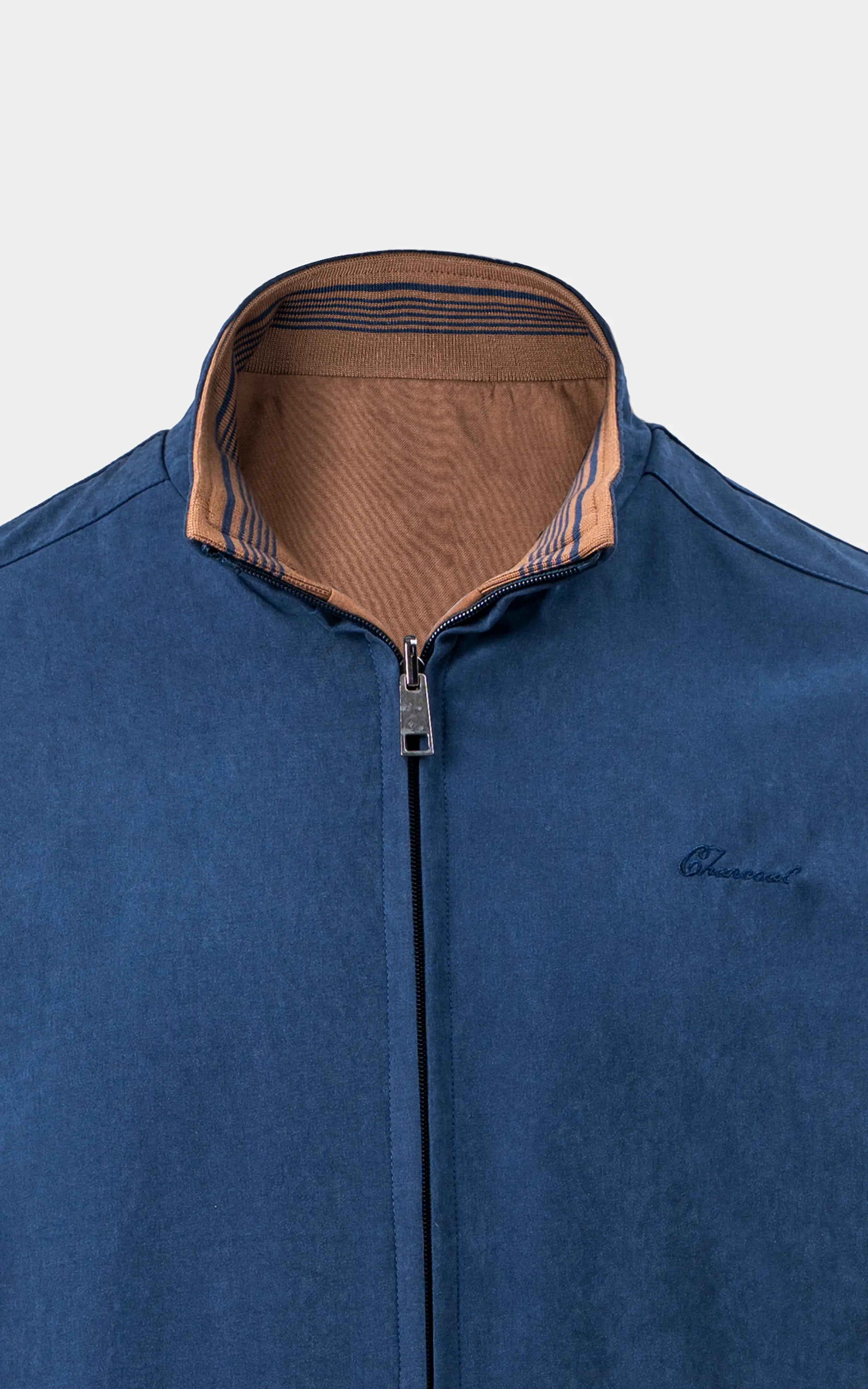 REVERSIBLE BAN COLLAR JACKET BLUE BROWN