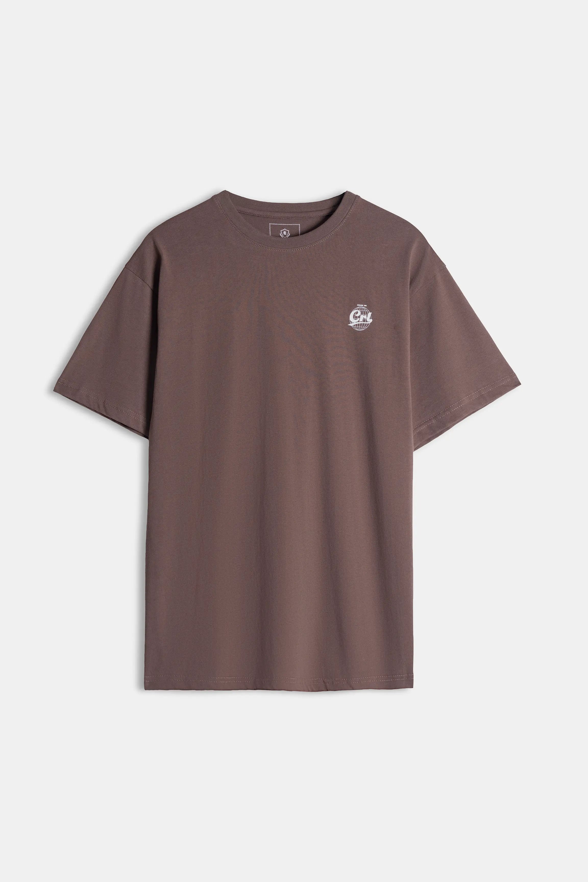 CREW NECK  GRAPHIC T SHIRT BROWN
