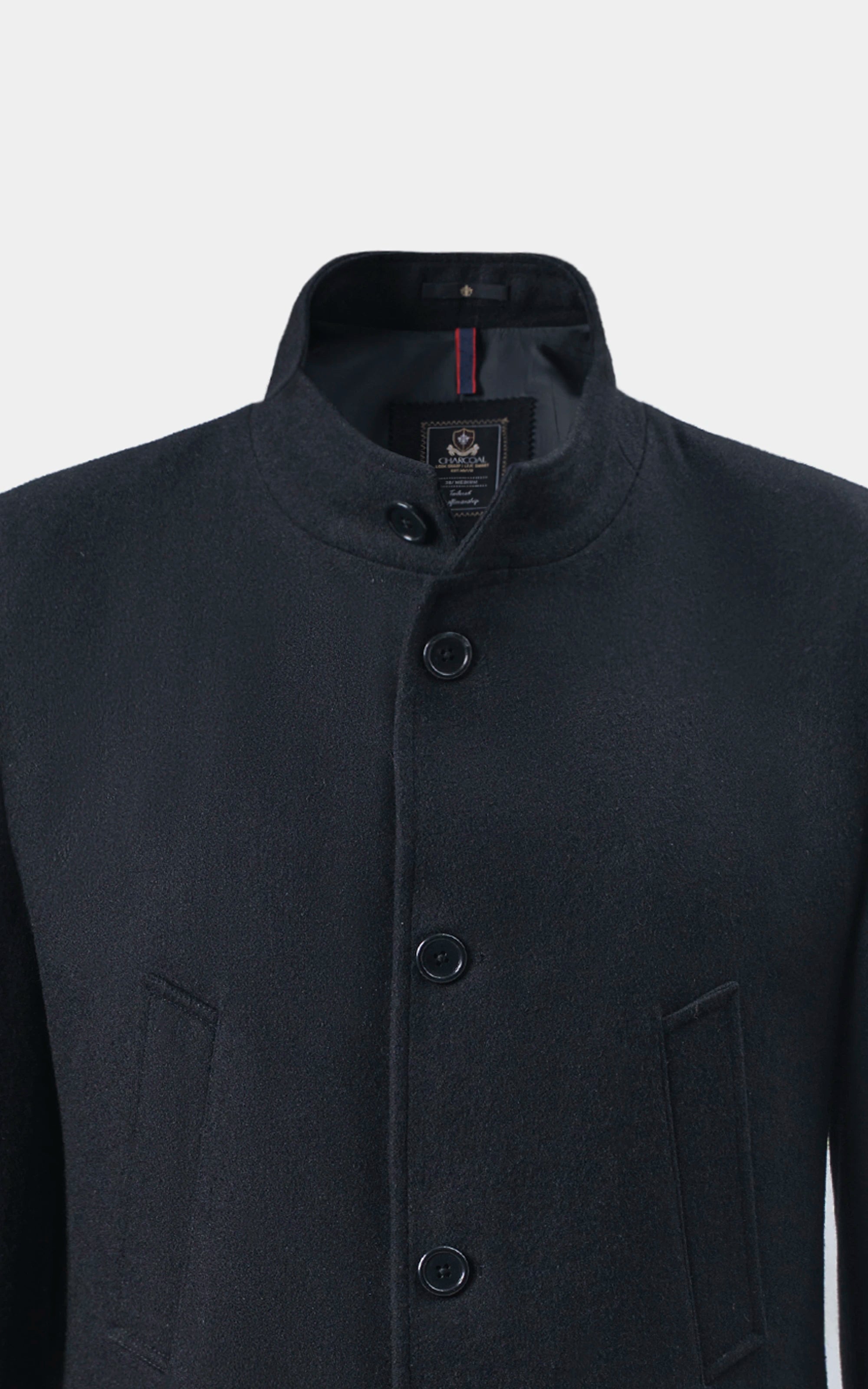 BAN COLLAR SMART FIT LONG COAT BLACK