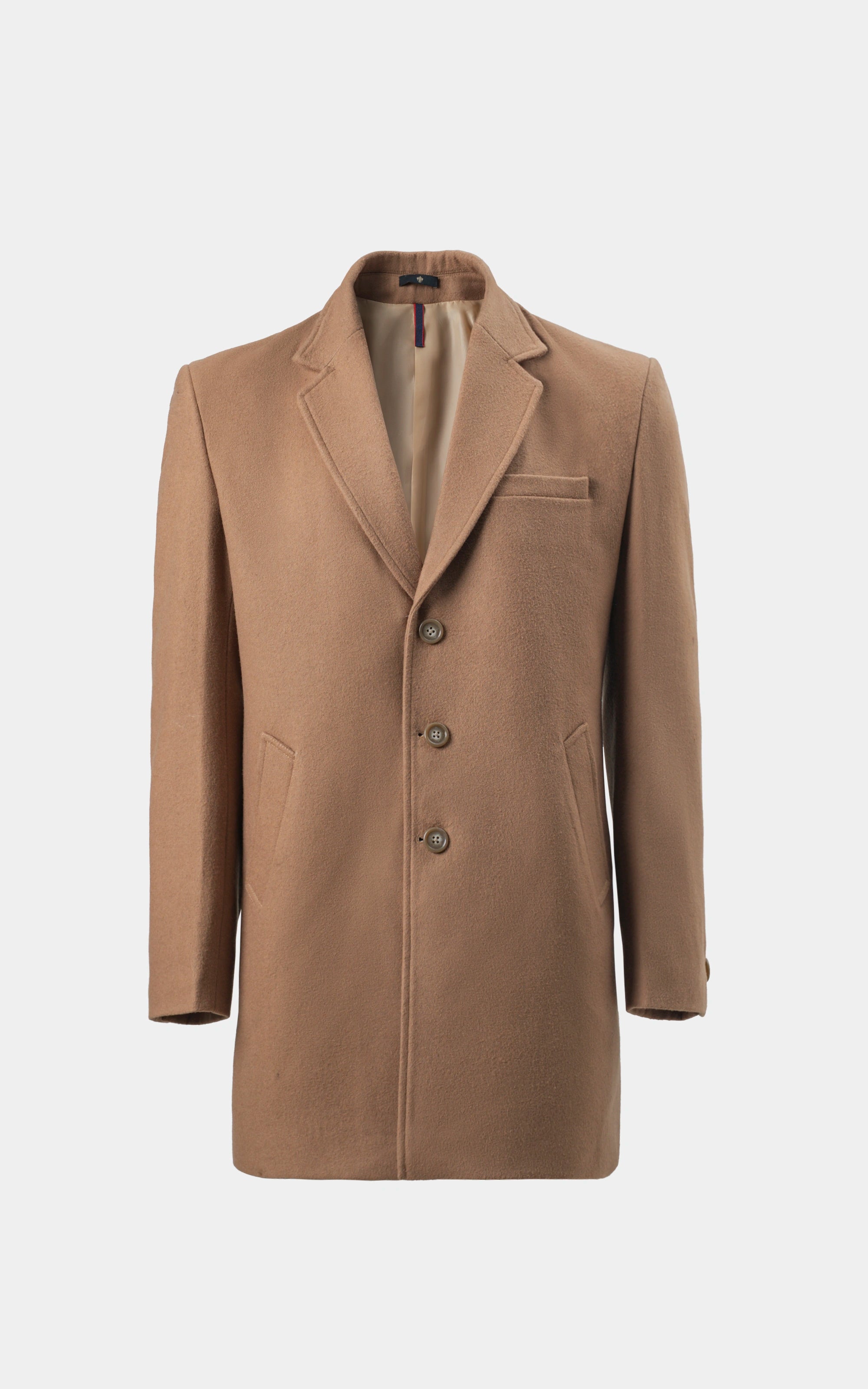 NOTCH LAPEL SMART FIT LONG COAT LIGHT KHAKI