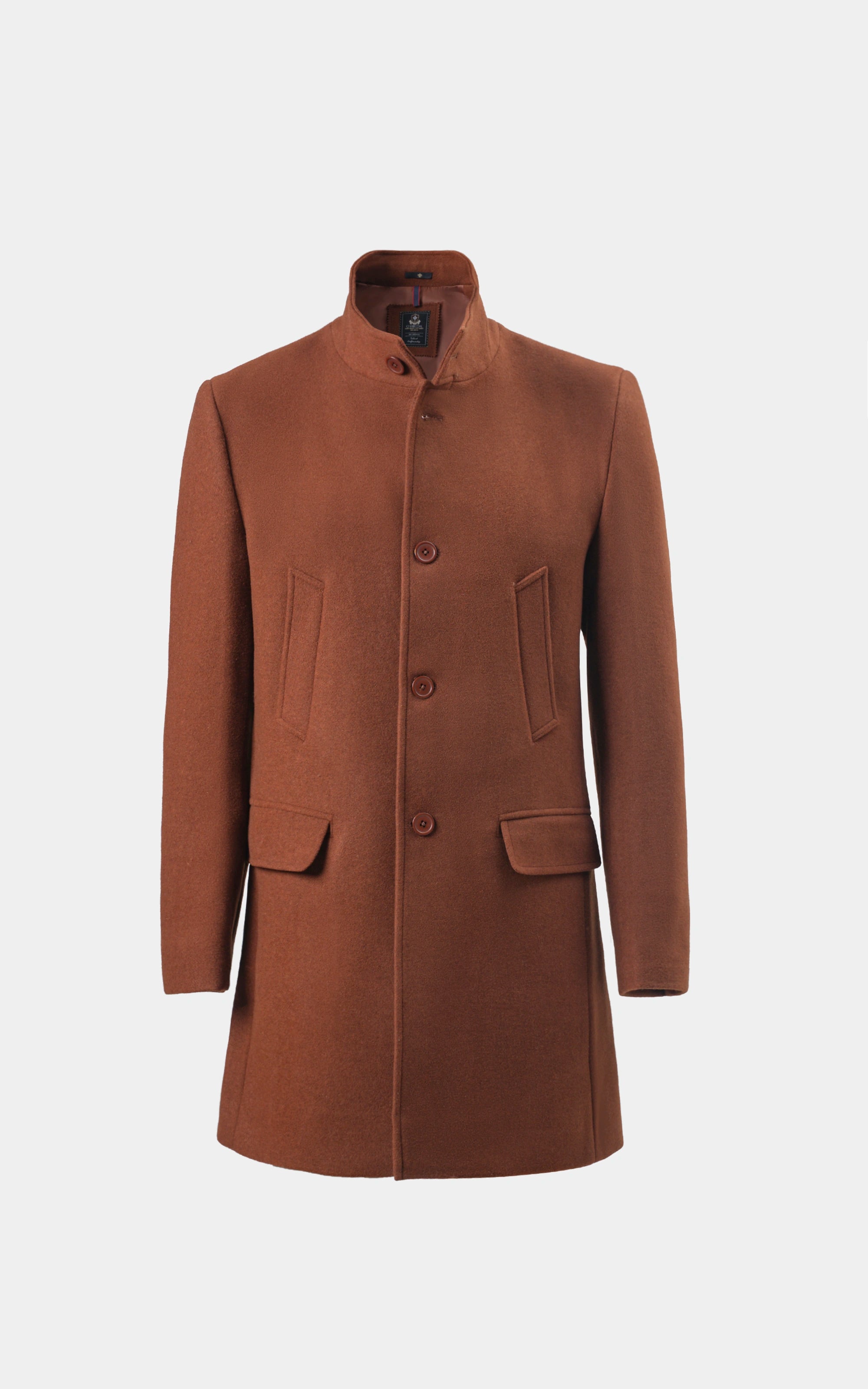 BAN COLLAR SMART FIT LONG COAT RUST