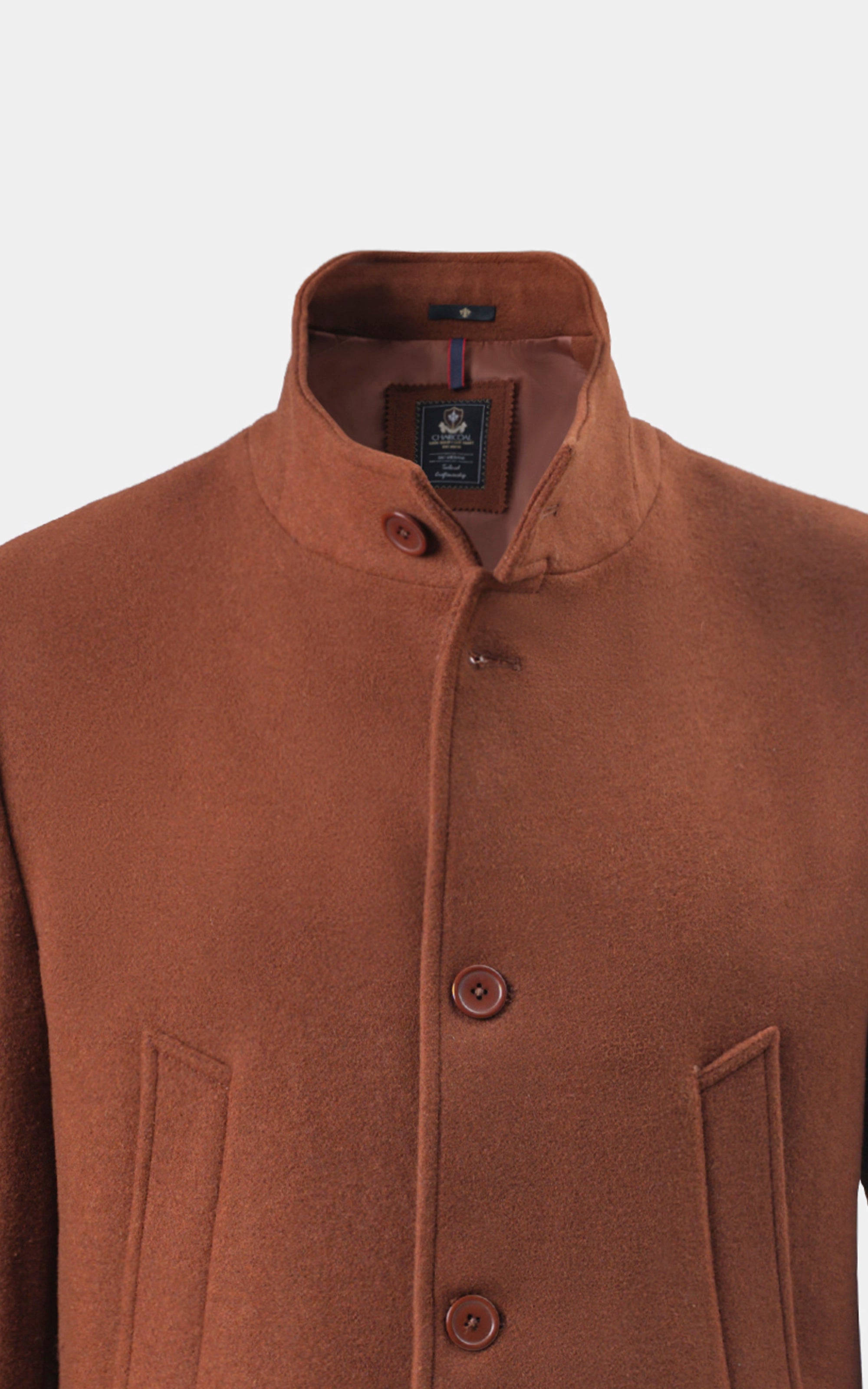 BAN COLLAR SMART FIT LONG COAT RUST