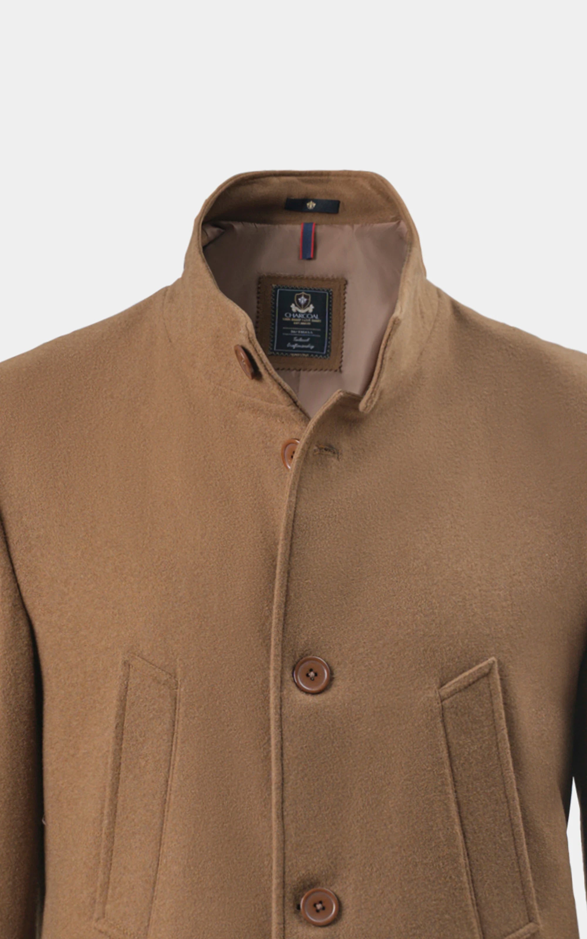 BAN COLLAR SMART FIT LONG COAT LIGHT BROWN