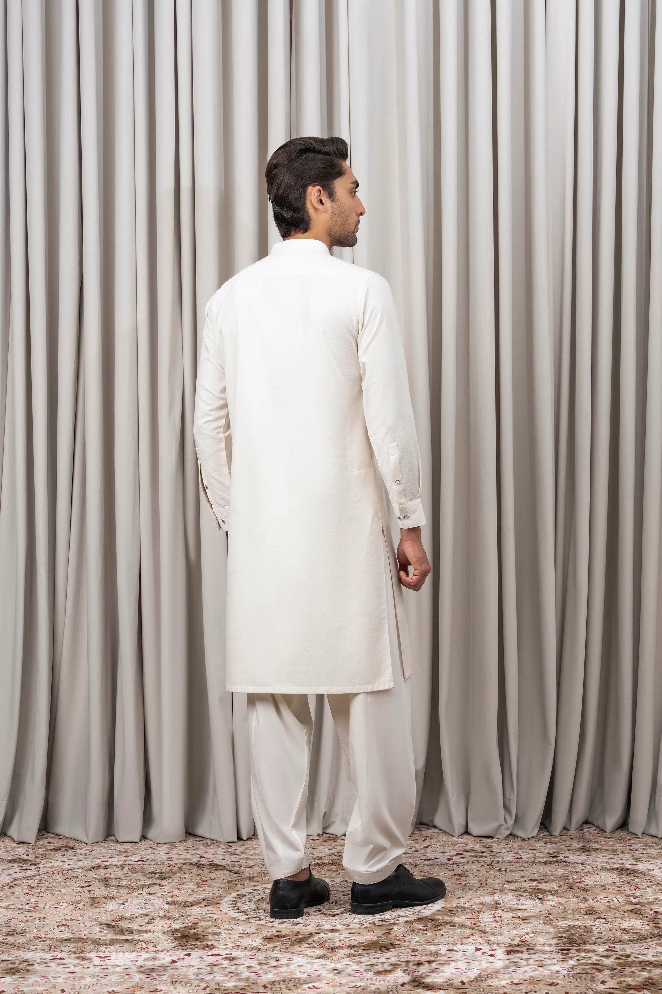 JACQUARD BLENDED KAMEEZ SHALWAR - SIGNATURE COLLECTION OFF WHITE