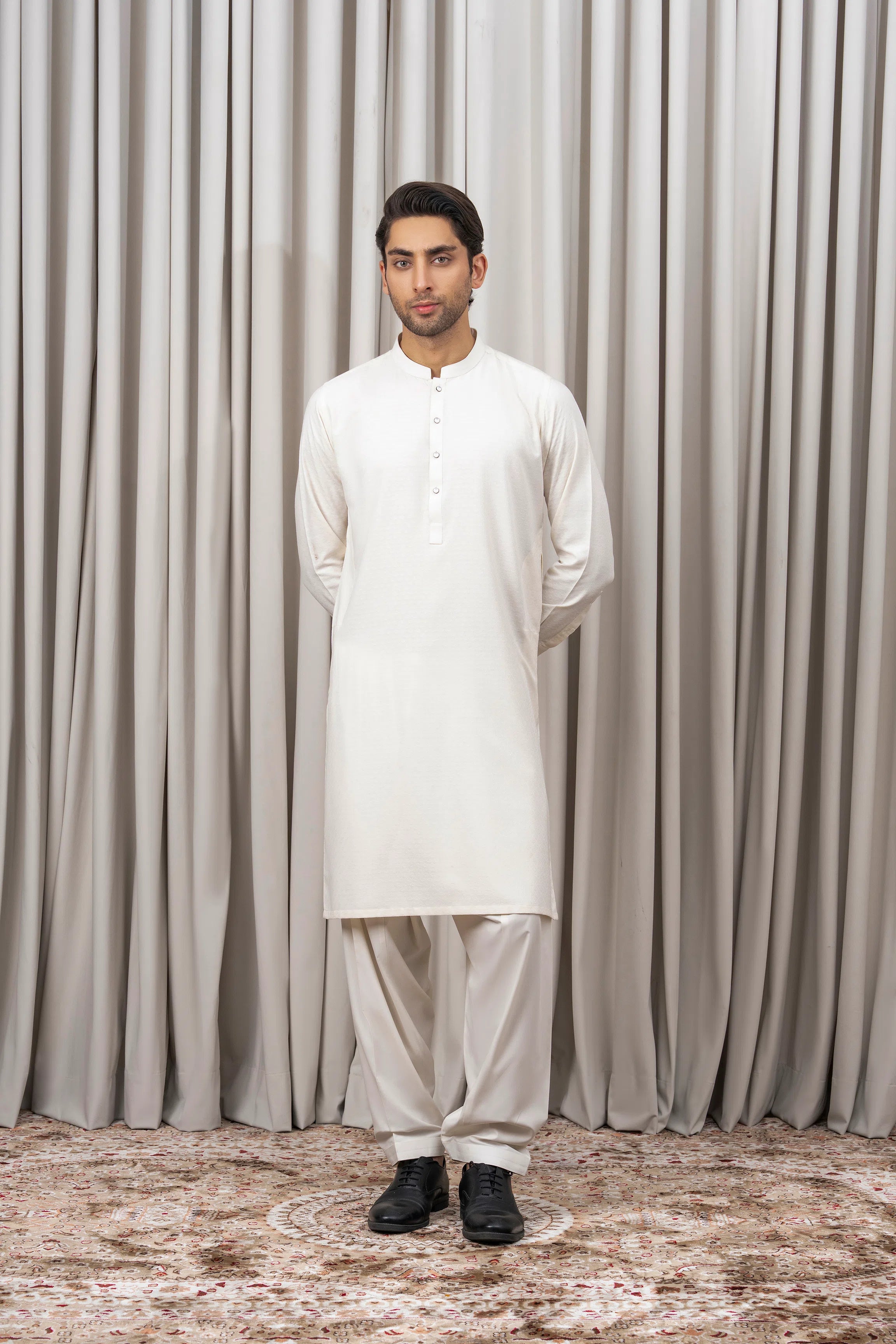 JACQUARD BLENDED KAMEEZ SHALWAR - SIGNATURE COLLECTION OFF WHITE