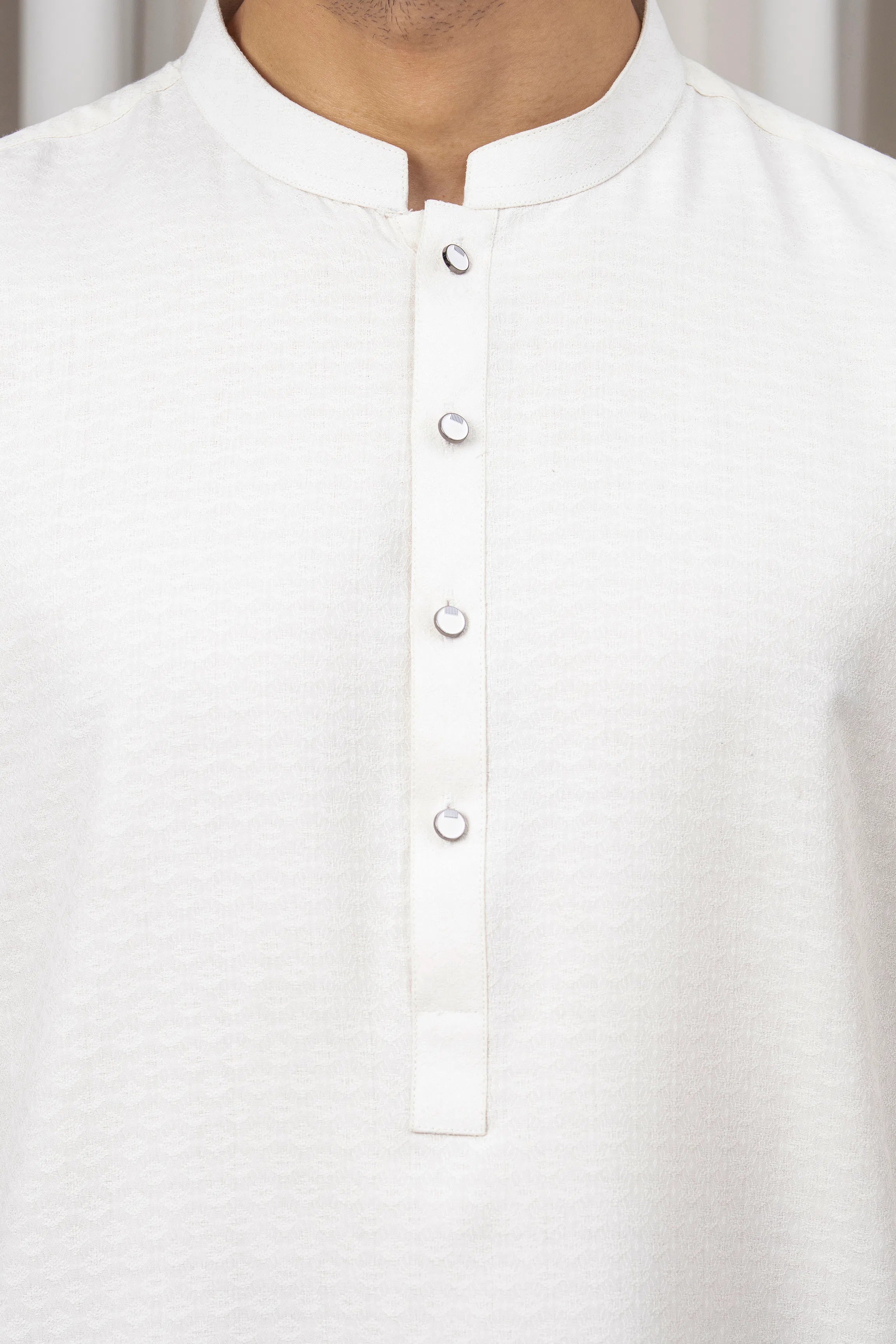 JACQUARD BLENDED KAMEEZ SHALWAR - SIGNATURE COLLECTION OFF WHITE