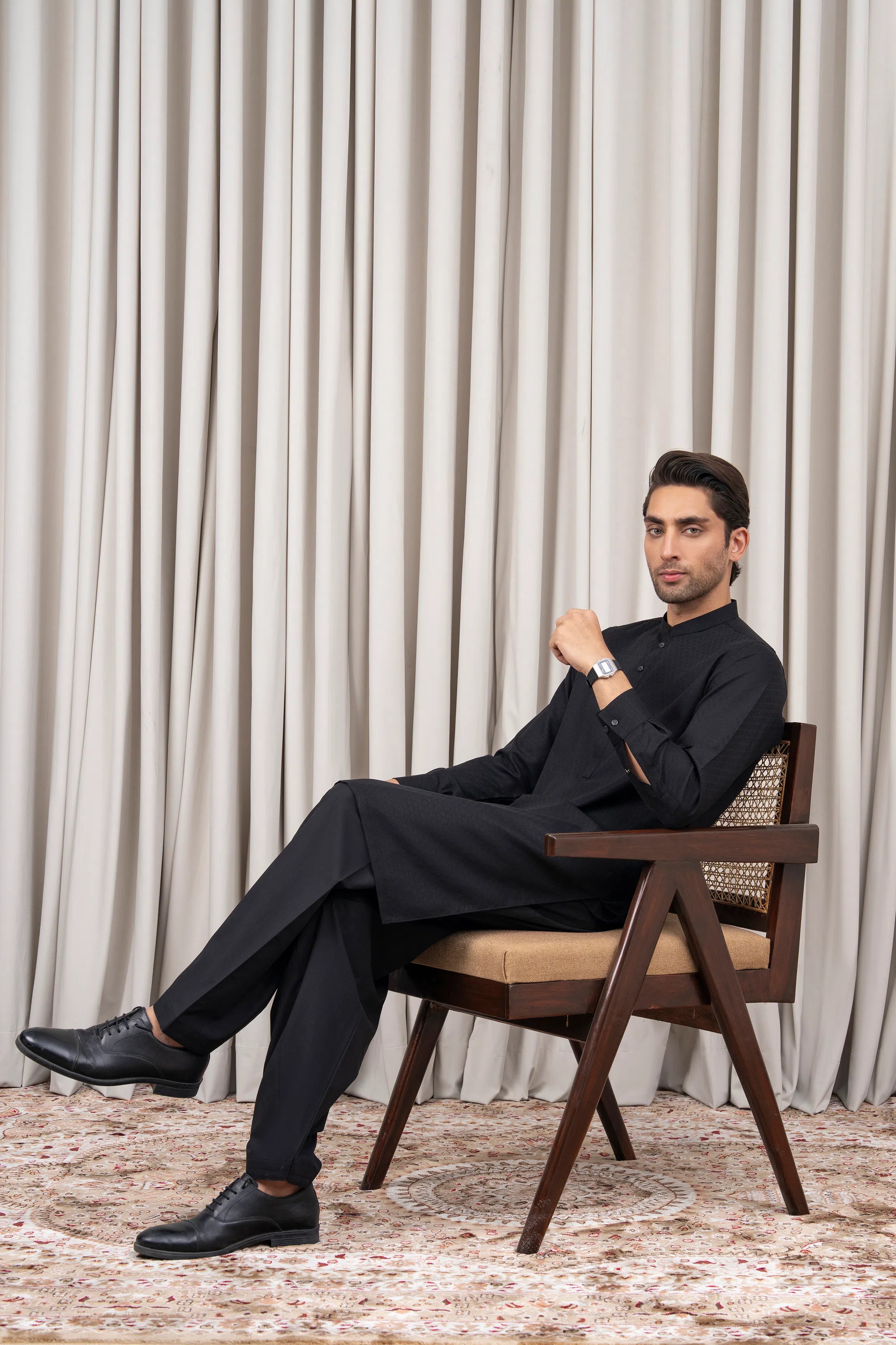 JACQUARD BLENDED KAMEEZ SHALWAR - SIGNATURE COLLECTION BLACK