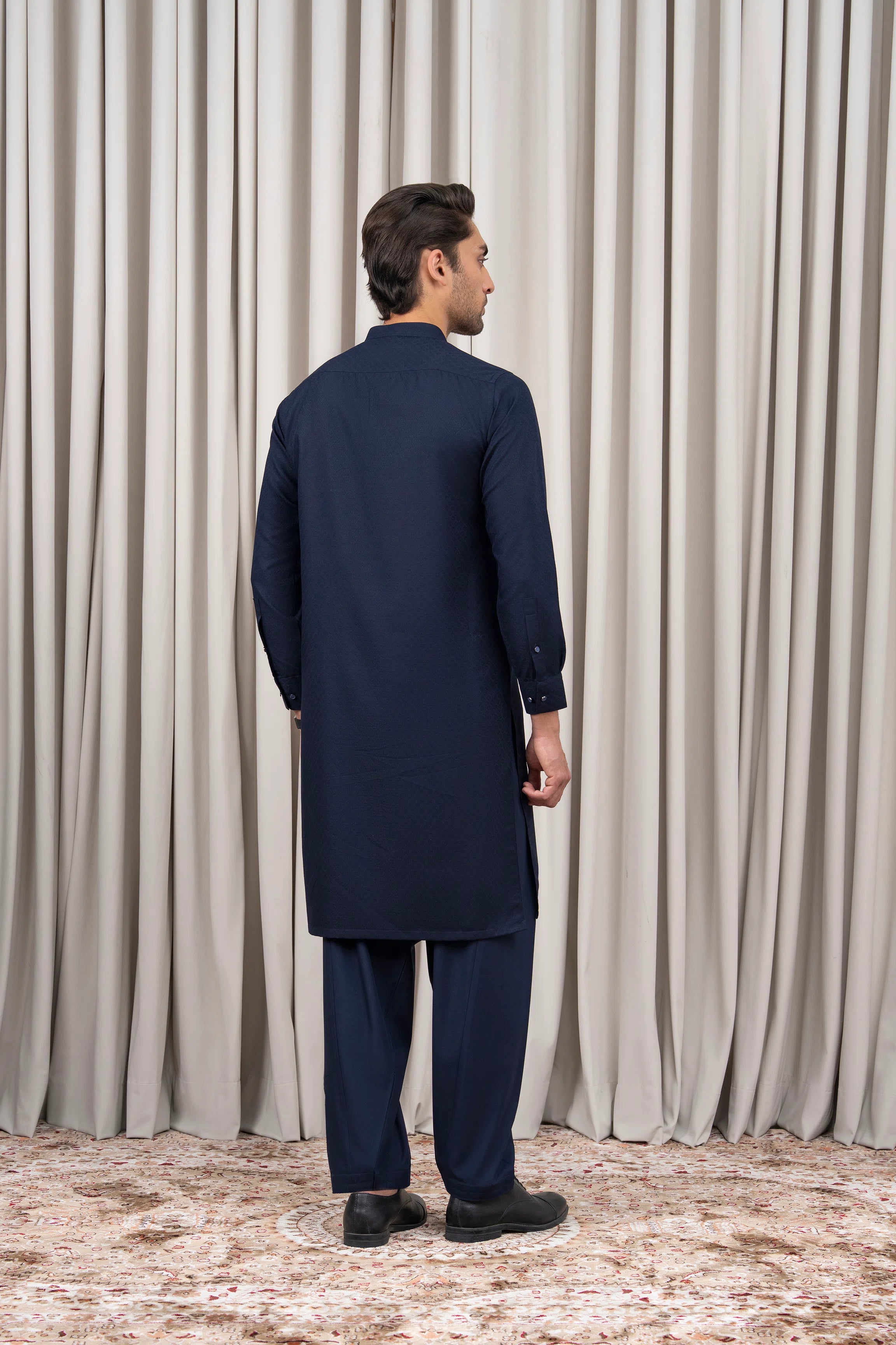 JACQUARD BLENDED KAMEEZ SHALWAR - SIGNATURE COLLECTION NAVY