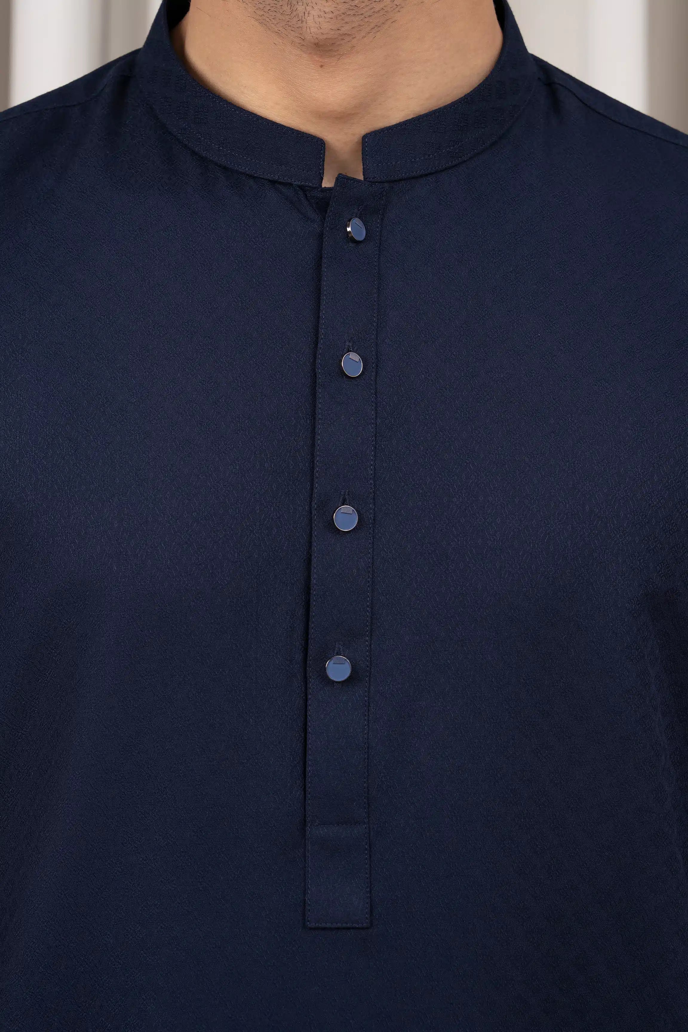 JACQUARD BLENDED KAMEEZ SHALWAR - SIGNATURE COLLECTION NAVY