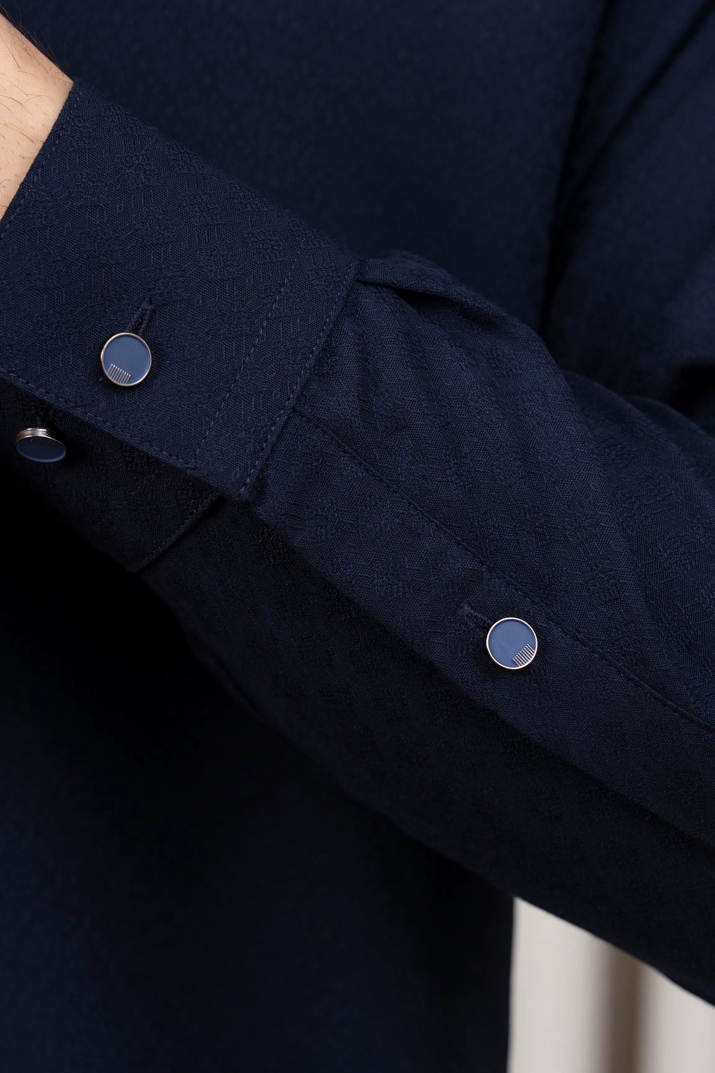 JACQUARD BLENDED KAMEEZ SHALWAR - SIGNATURE COLLECTION NAVY