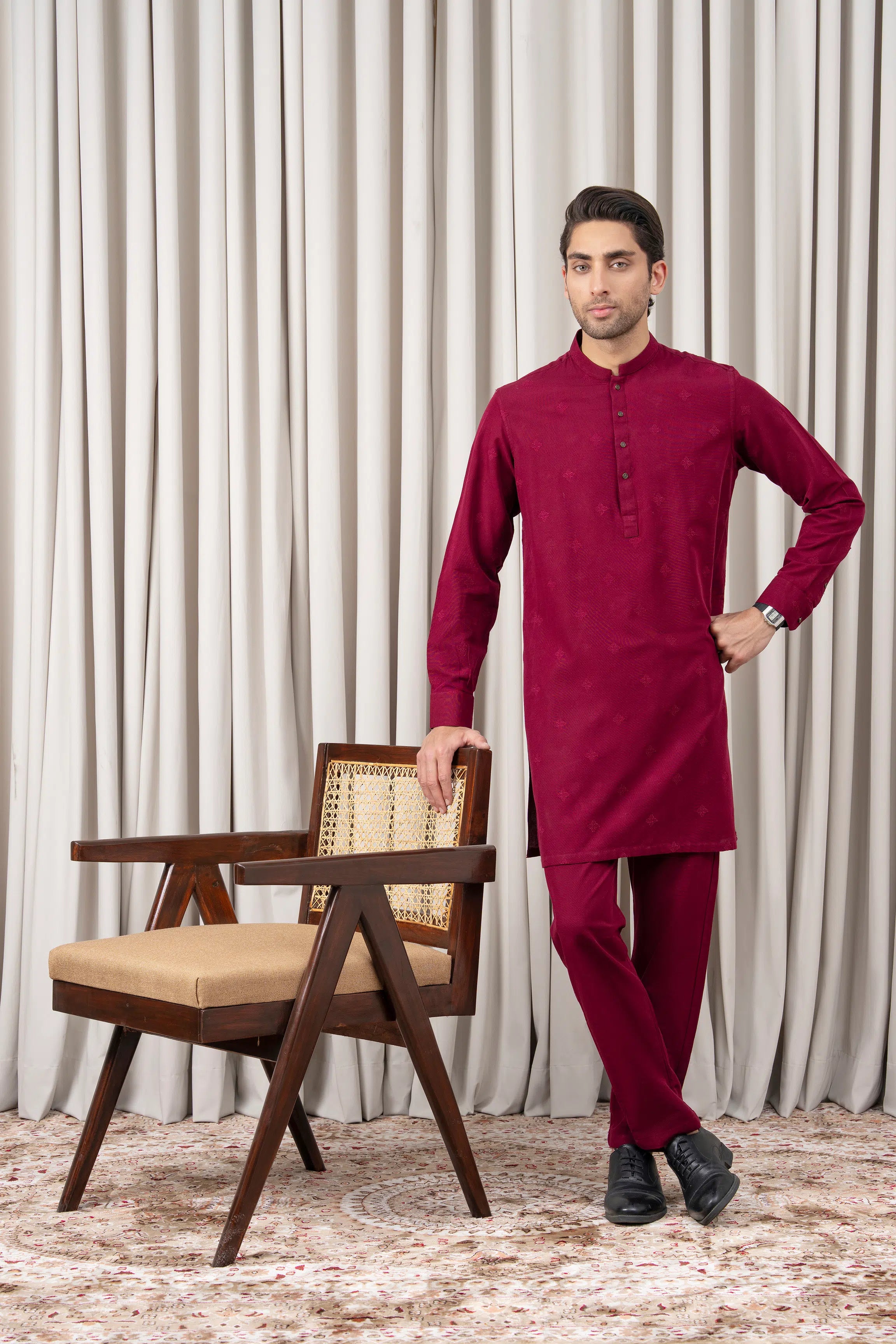 SPRAY EMBROIDERED KURTA PAJAMA - PREMIUM COLLECTION MAROON