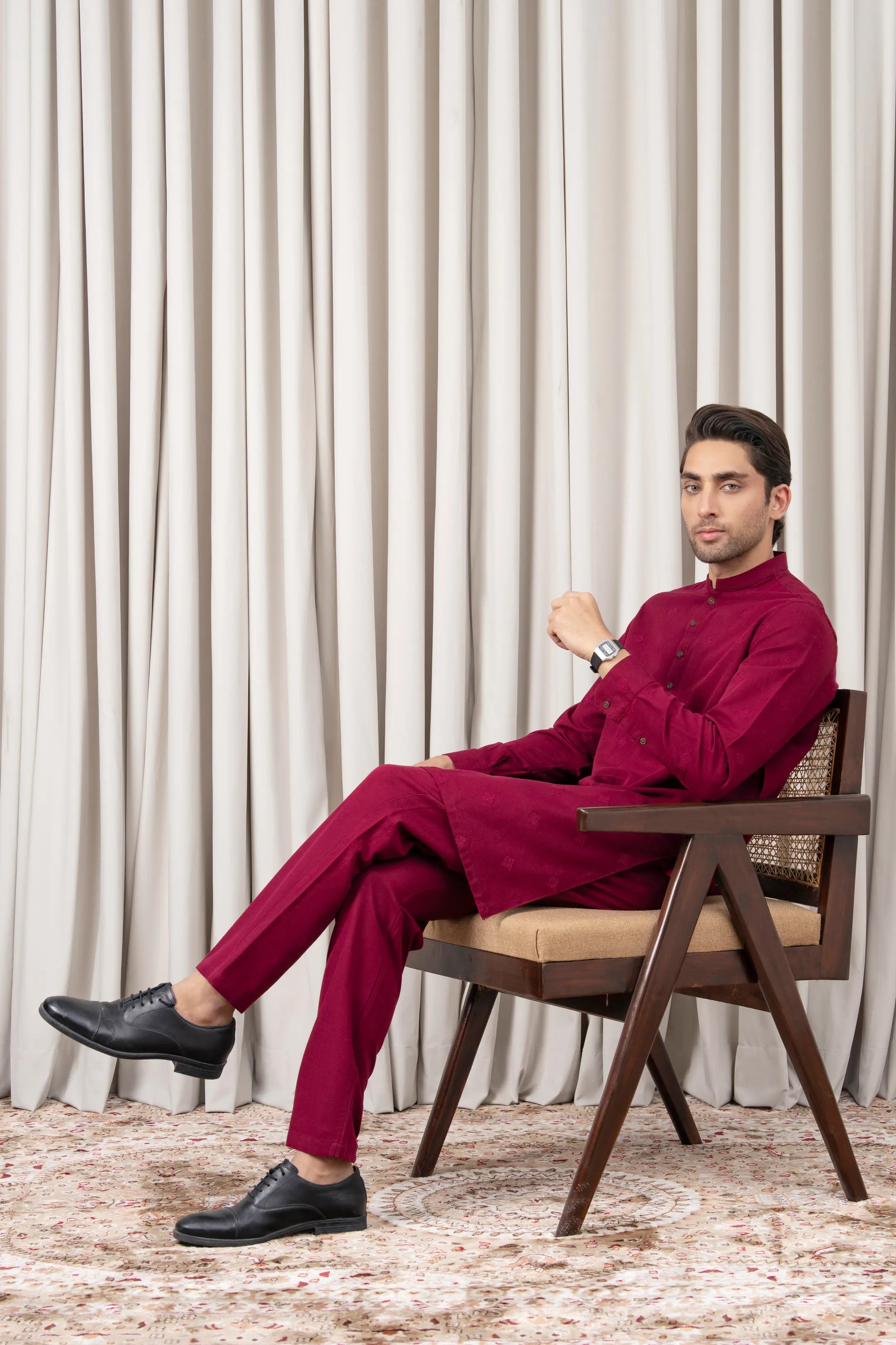 SPRAY EMBROIDERED KURTA PAJAMA - PREMIUM COLLECTION MAROON