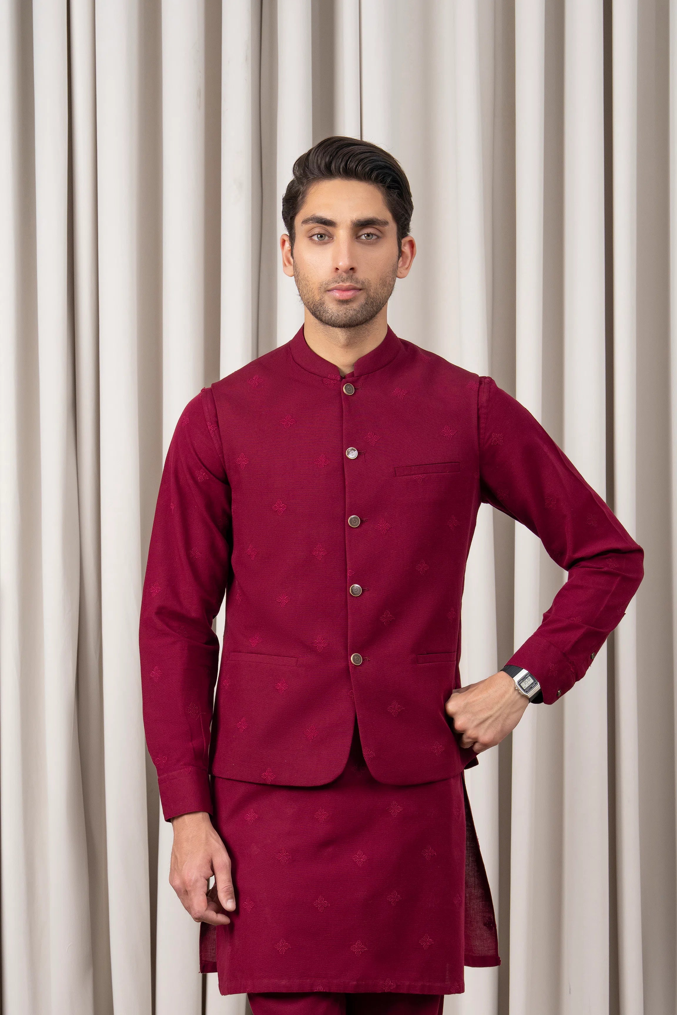 EMBROIDERED WAISTCOAT | PREMIUM COLLECTION MAROON