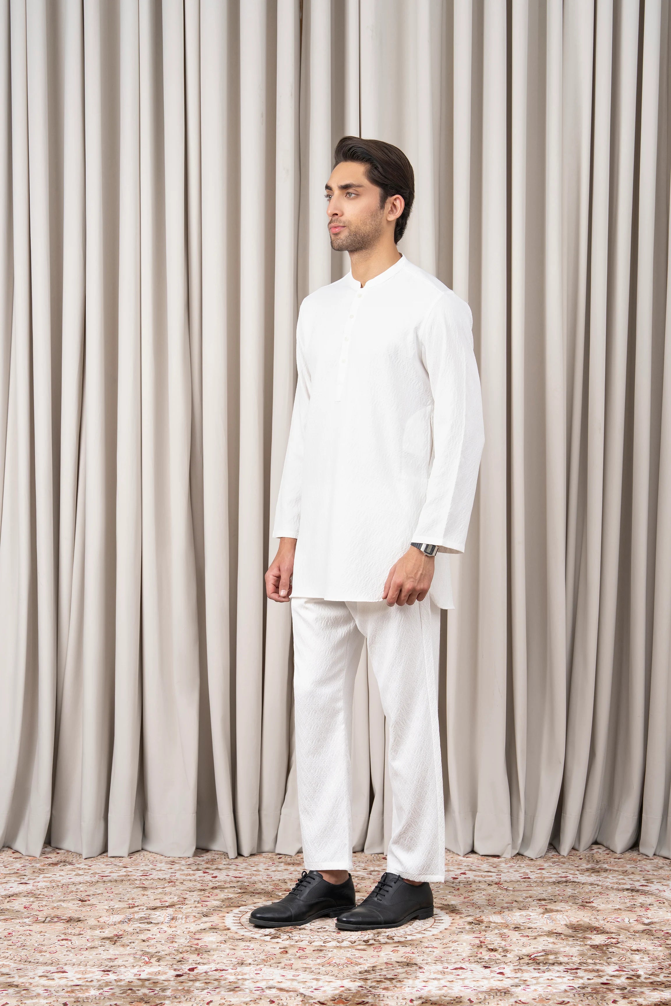DOBBY TEXTURED KURTA PAJAMA - SIGNATURE COLLECTION WHITE