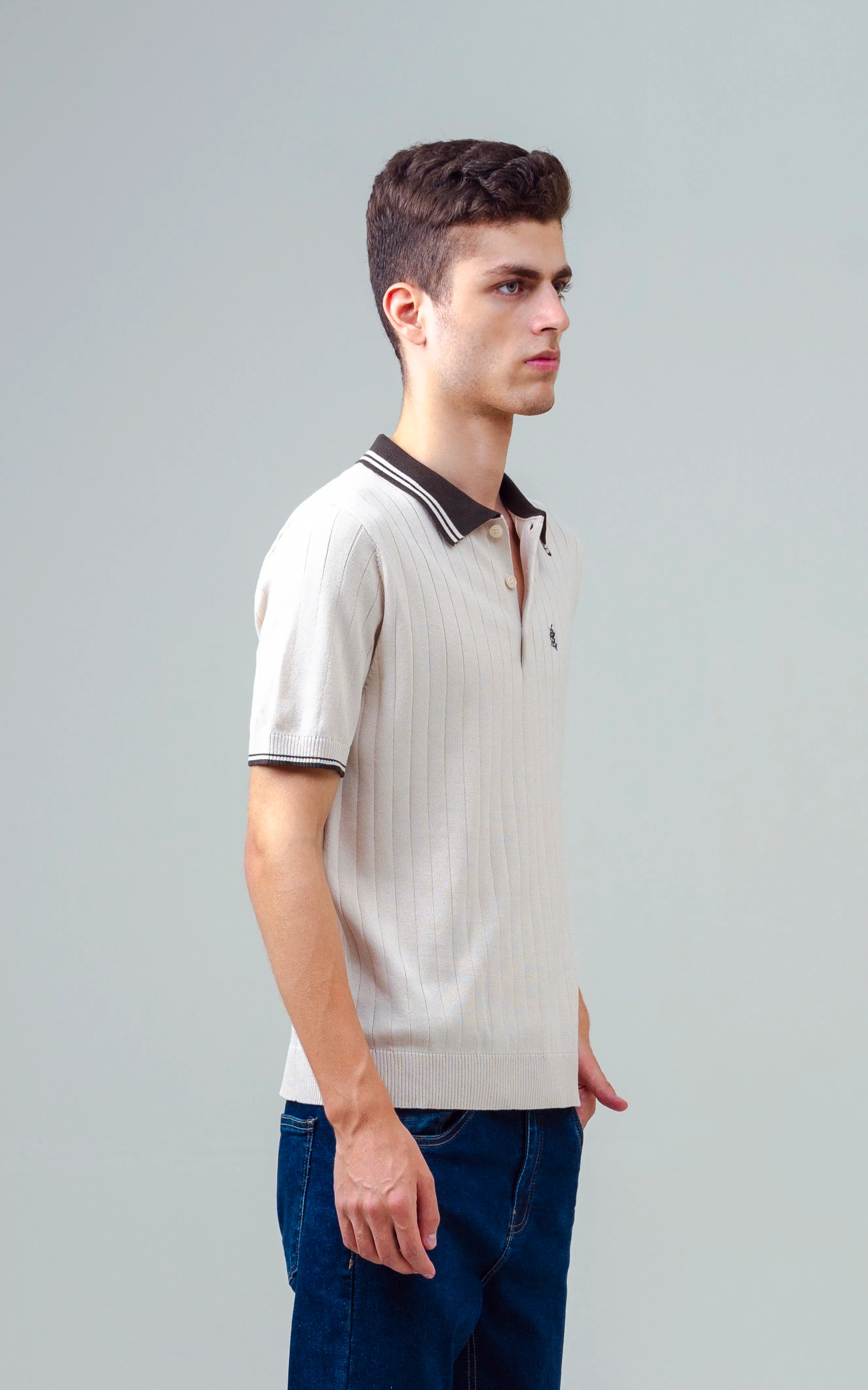 KNITTED TIPPING COLLAR POLO BEIGE