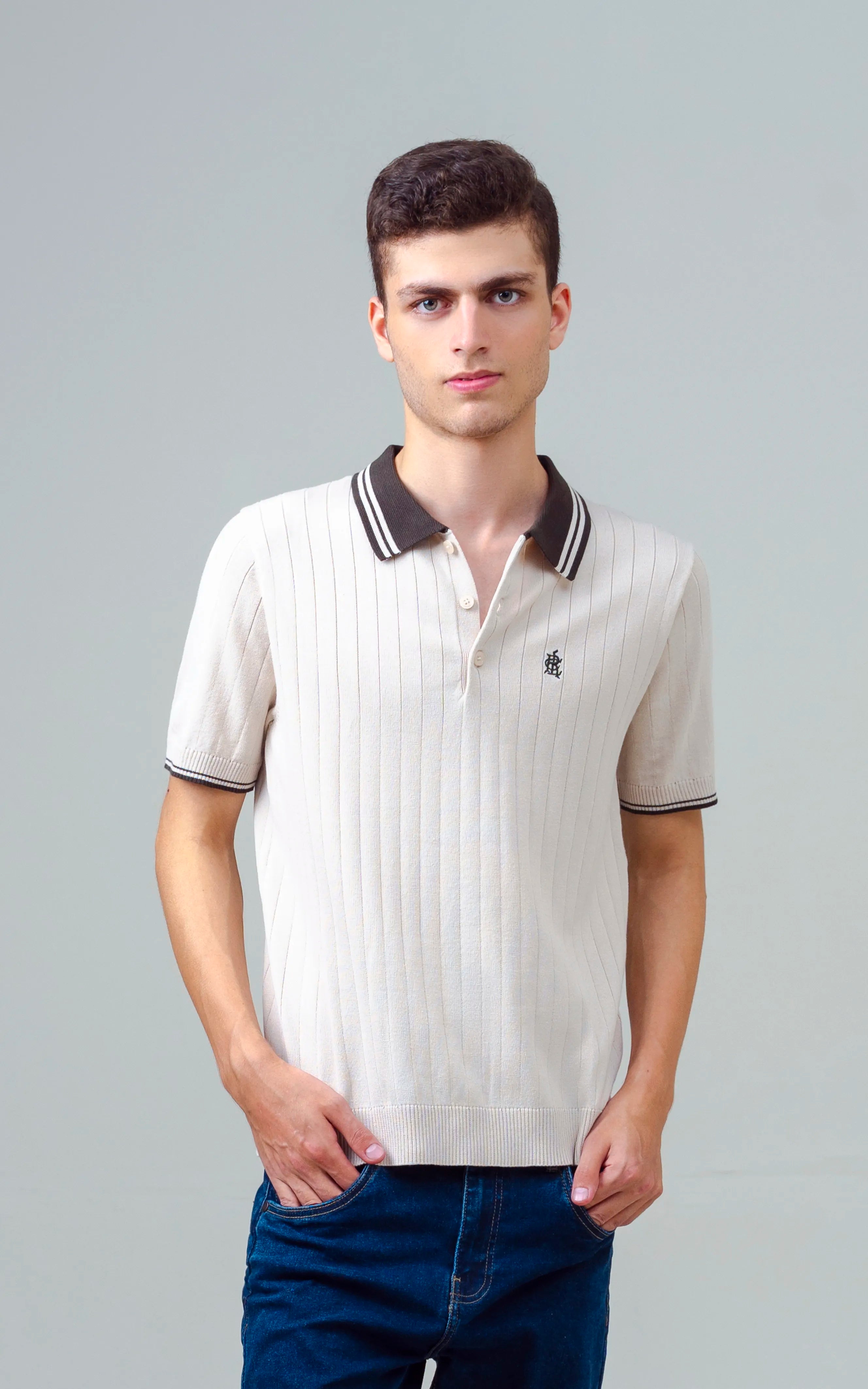 KNITTED TIPPING COLLAR POLO BEIGE
