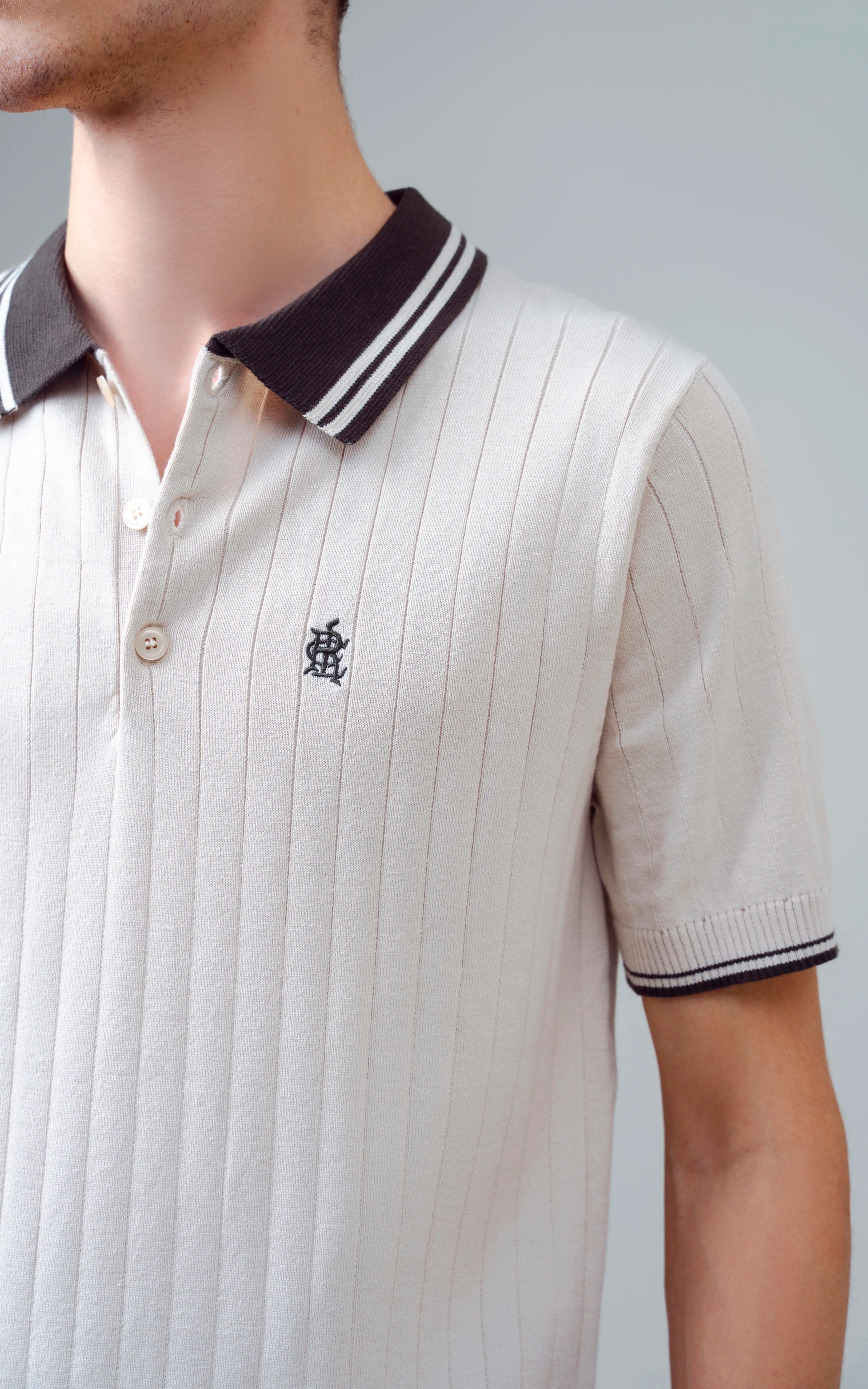 KNITTED TIPPING COLLAR POLO BEIGE