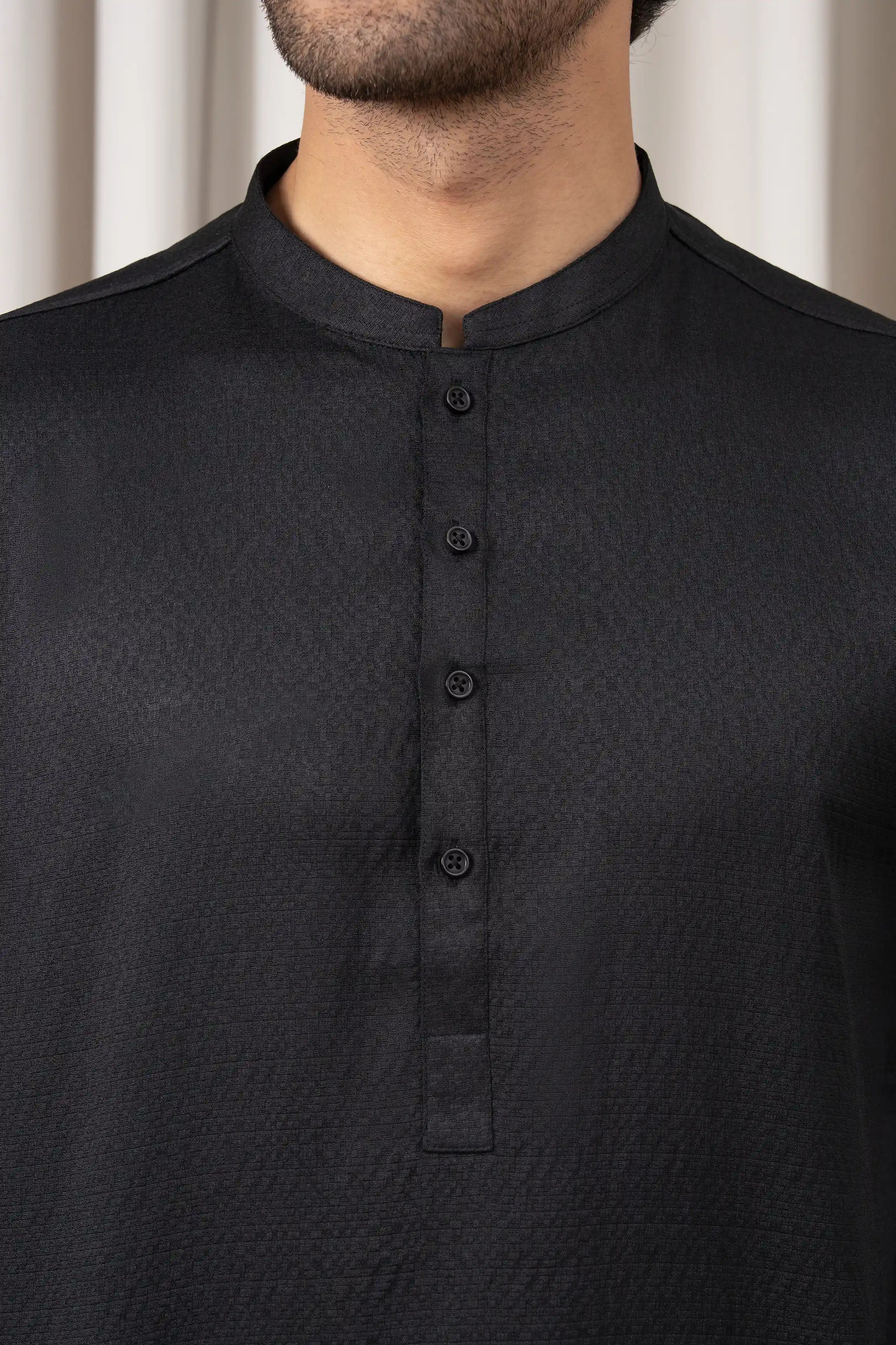 DOBBY TEXTURED KURTA PAJAMA - SIGNATURE COLLECTION BLACK