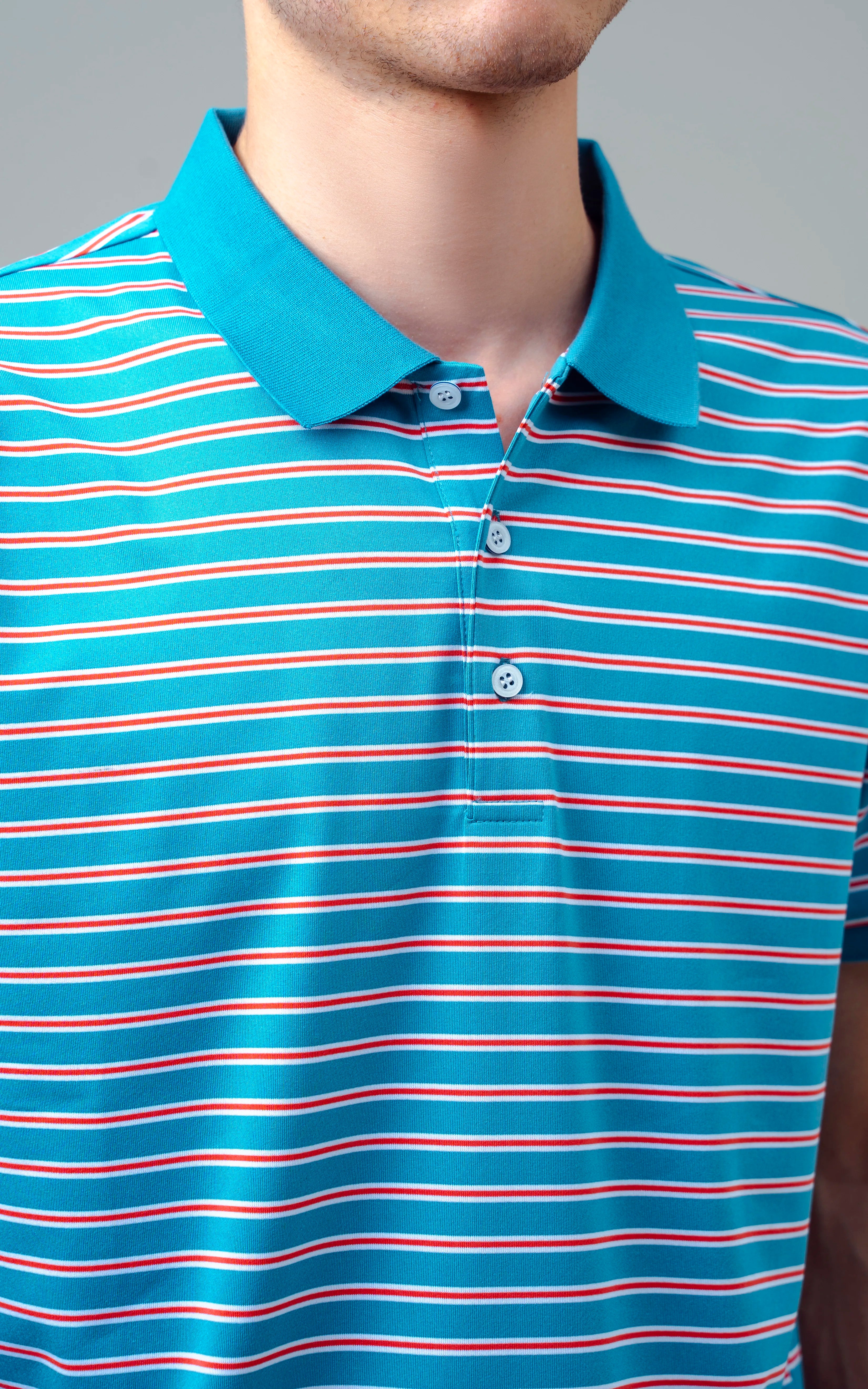 EXECUTIVE STRIPED POLO LIGHT AQUA BLUE