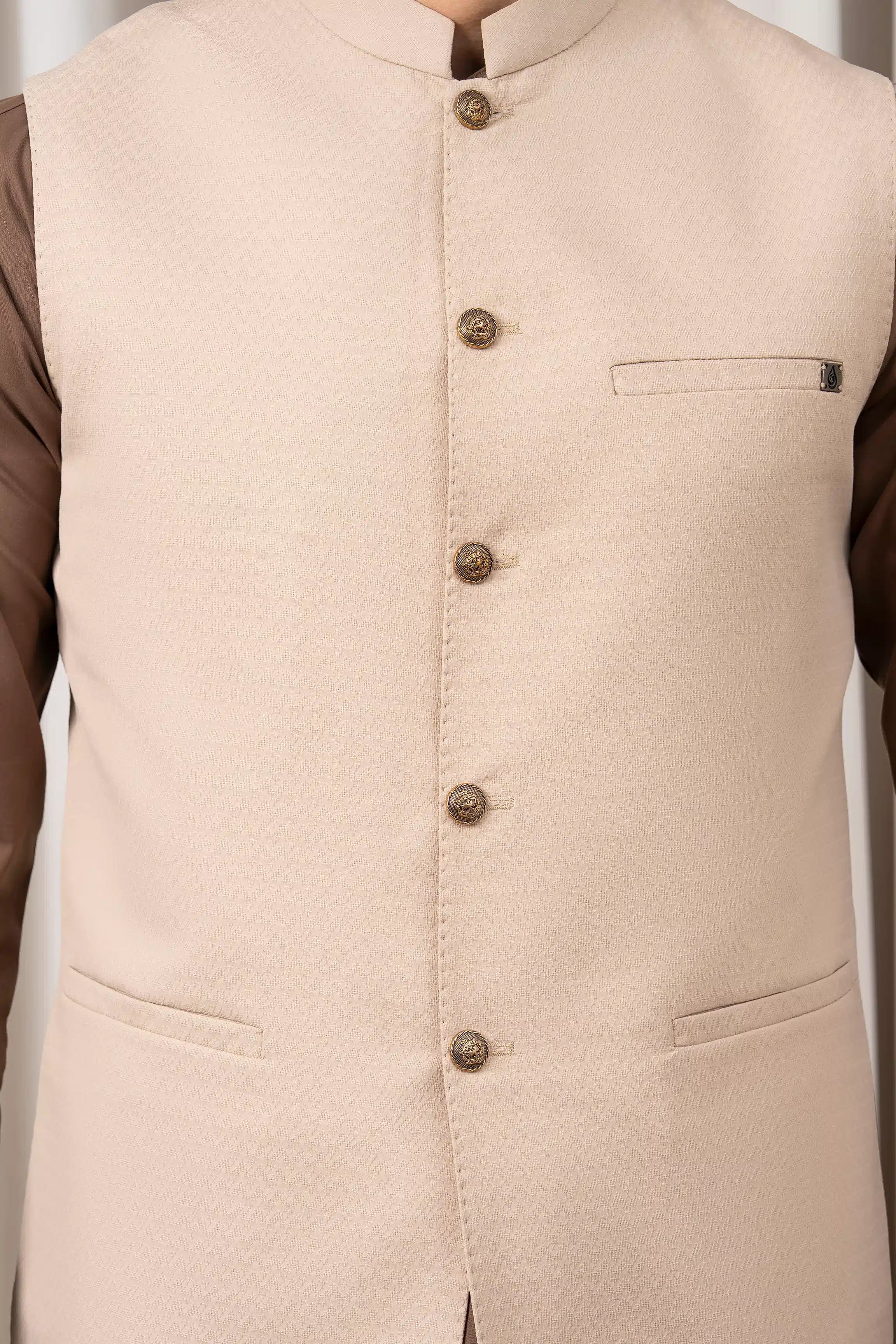 DOBBY TEXTURED WAISTCOAT | SIGNATURE COLLECTION LIGHT BEIGE