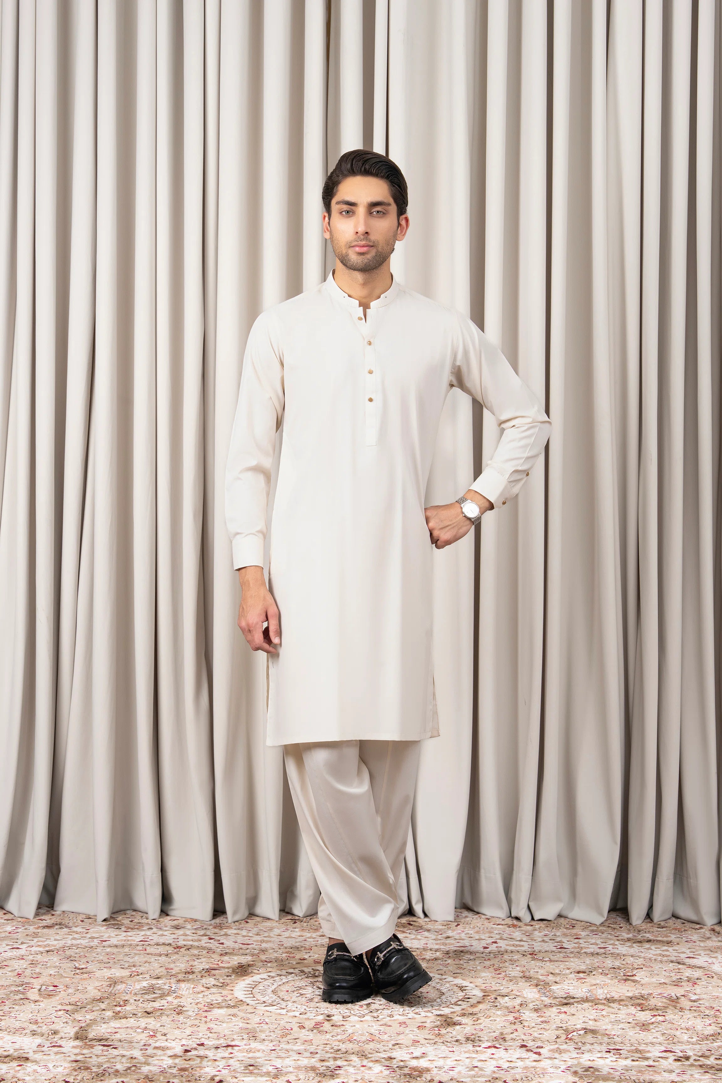 TEXTURED BLENDED KAMEEZ SHALWAR - SIGNATURE COLLECTION OFF WHITE