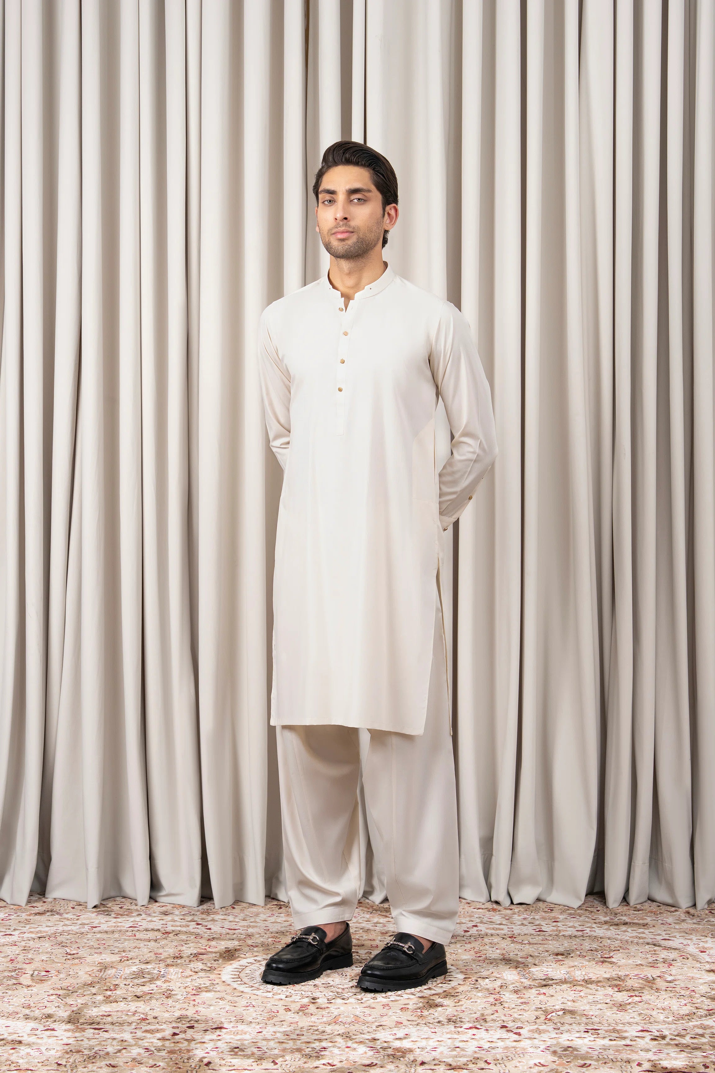 TEXTURED BLENDED KAMEEZ SHALWAR - SIGNATURE COLLECTION OFF WHITE